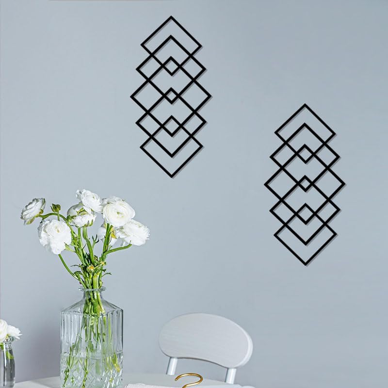 DUOOLN Large 2Pcs Abstract Metal Wall Art Decor, Black Modern Geometric Hanging Sign, Minimalist Single Line Décor Sculptures, Living Room Bedroom Bathroom Office Farmhouse Decoration-17.32 x 9.6 in