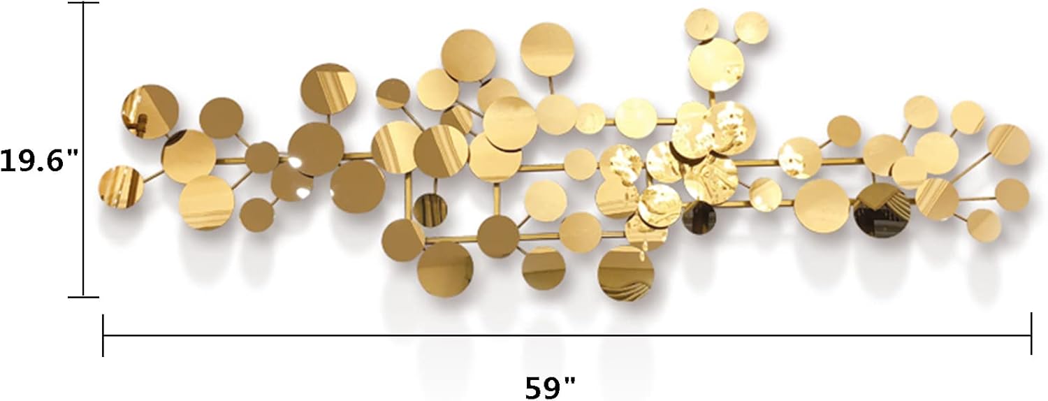 YUDACHU Modern Metal Wall Art for Living Room & Bedroom | 3D Geometric Sculpture 59”×20” | Gold Luxury Wall Decor Accent, Indoor Use, Hanging Kit Included