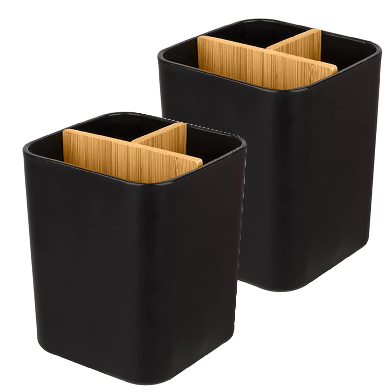 Bamboo Toothbrush Holder for Bathrooms, 3 Slots Kids Toothbrush and Toothpaste Holder Bathroom Countertop Organizer for Electric Toothbrushes, Floss, Razors - Green