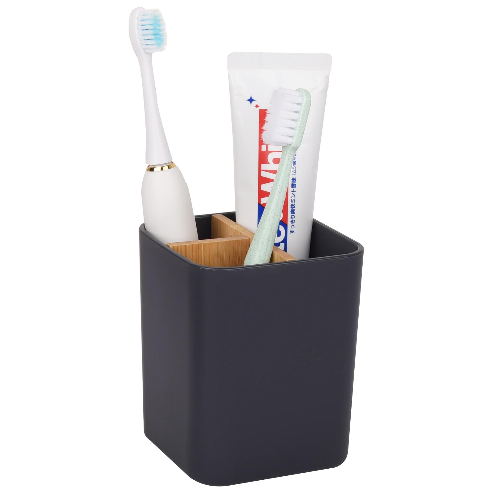 Bamboo Toothbrush Holder for Bathrooms, 3 Slots Kids Toothbrush and Toothpaste Holder Bathroom Countertop Organizer for Electric Toothbrushes, Floss, Razors - Green