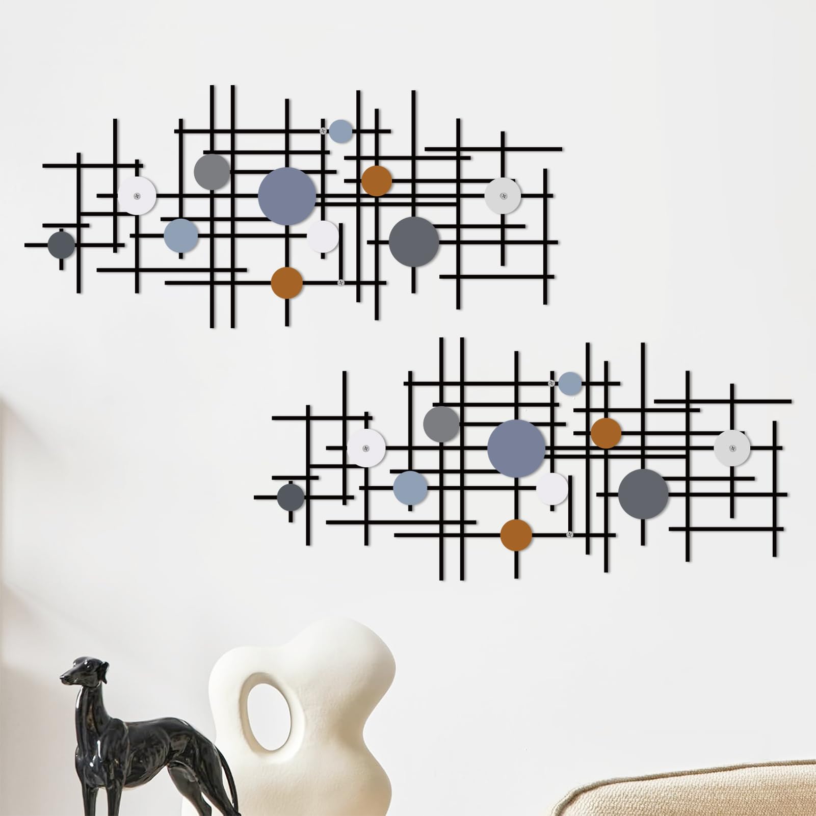 ruelen Set of 2 Minimalist Geometric Wall Decor - Modern Metal Wall Art for Living Room, Bedroom & Office – Abstract 2D Design in Bright Colorful Style