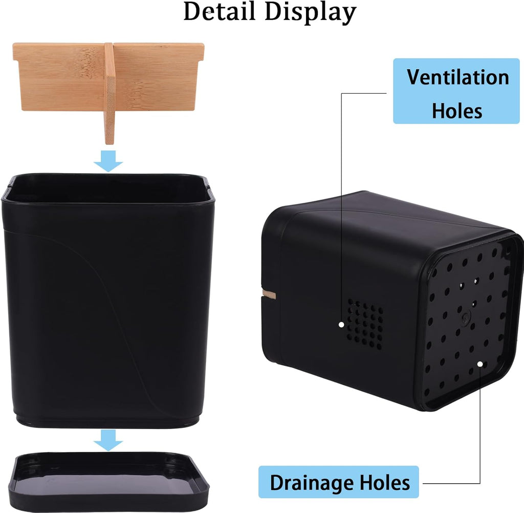 Electric Toothbrush Holder 3 Slots Tooth Brushing Holder with Bamboo Dividers for Bathrooms, Plastic Toothbrush and Toothpaste Organizer for Shower, Countertop, Vanity, Black