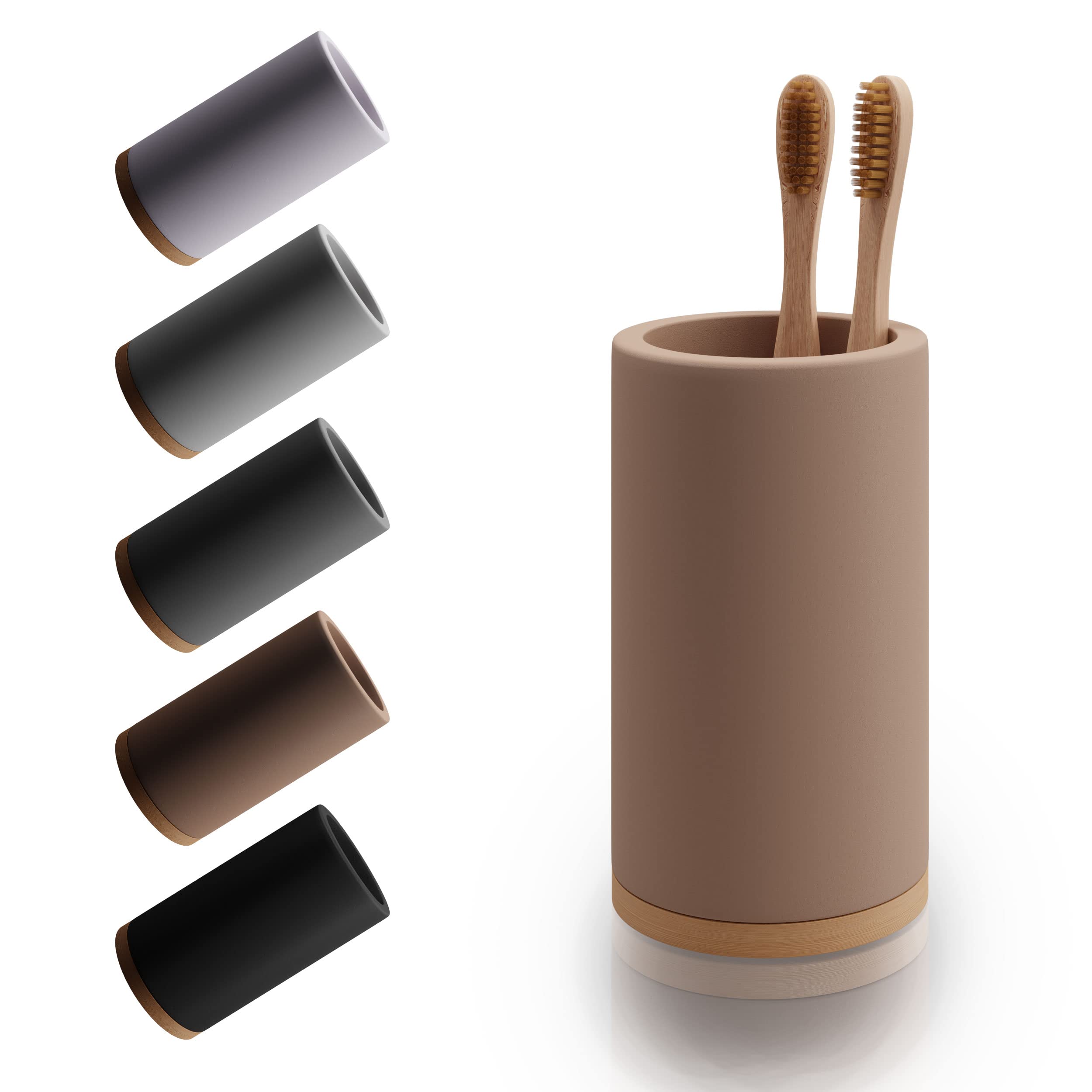 Matani Bamboo Toothbrush Holder Diatomite Tooth Brush Organizer - Storage Stand for Small Bathroom & Counter - Removable Base & Drain Holes, Water-Absorbent & Quick-Drying (Off White)