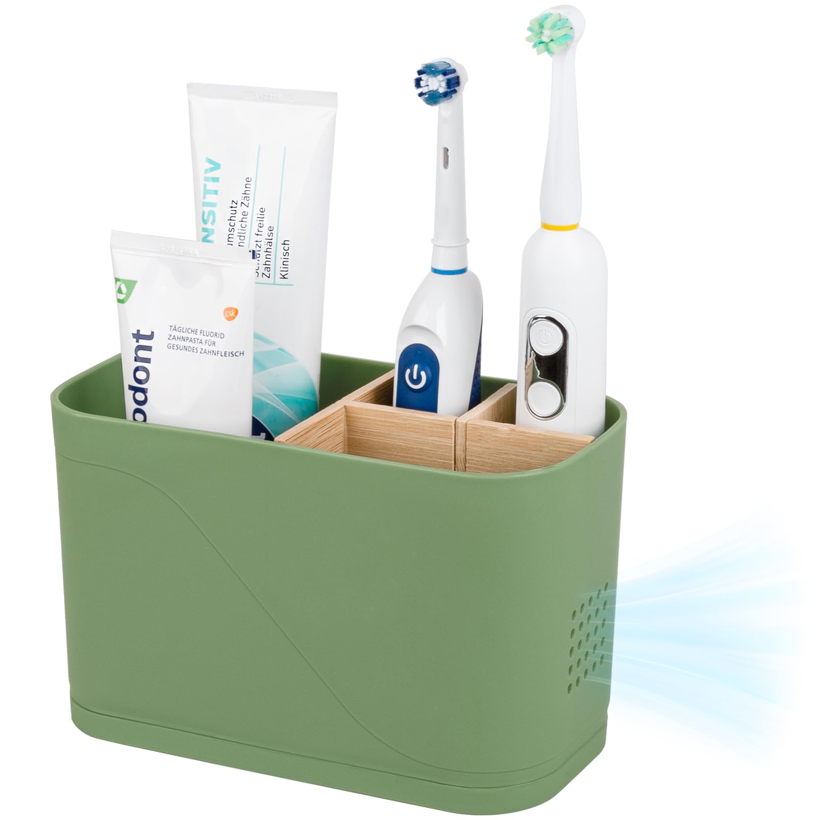 Electric Toothbrush Holder 3 Slots Tooth Brushing Holder with Bamboo Dividers for Bathrooms, Plastic Toothbrush and Toothpaste Organizer for Shower, Countertop, Vanity, Black