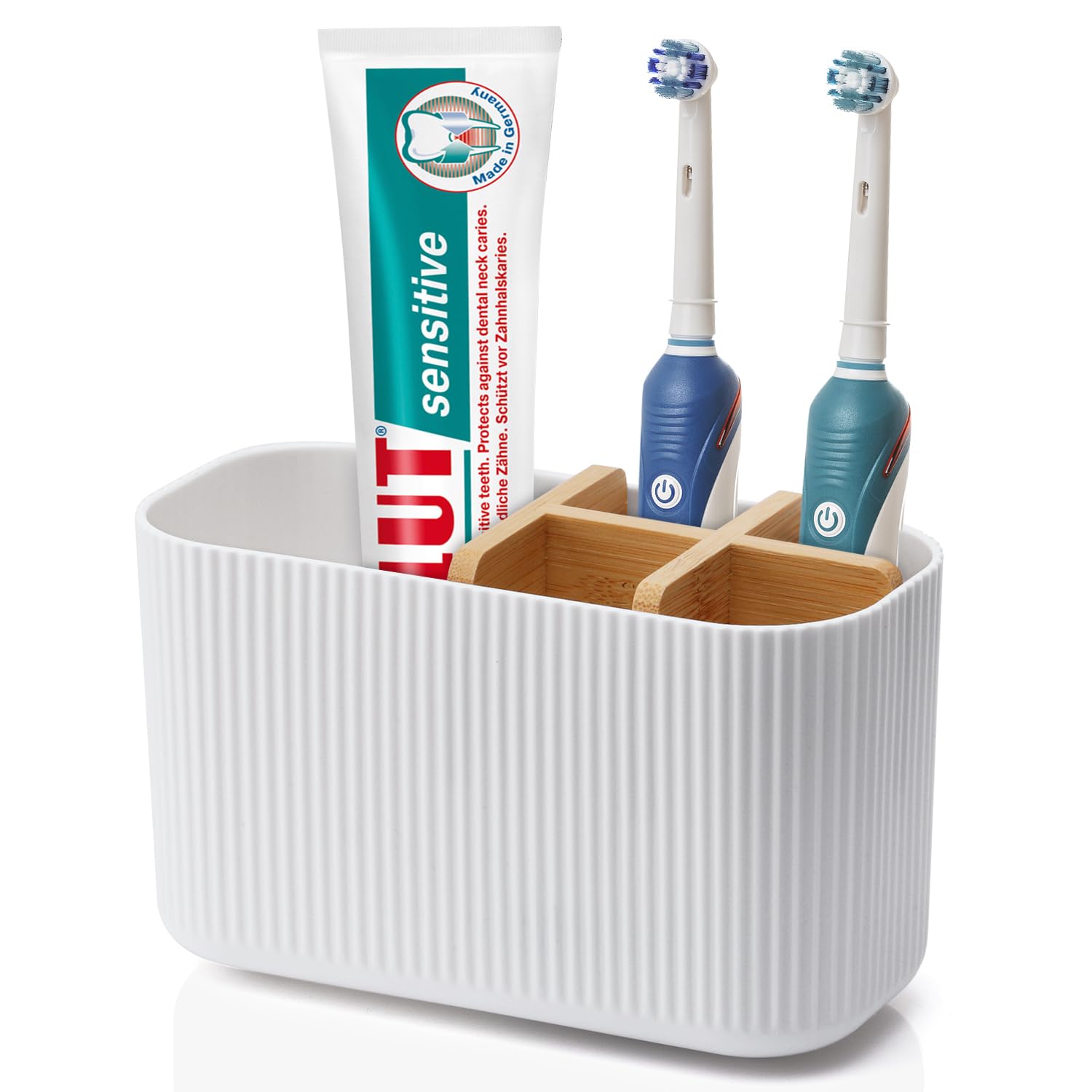 GFWARE Toothbrush Holders for Bathrooms, 5 Slots Bamboo Toothbrush Holder Kids Electric Toothbrush Holder and Toothpaste Holder for Bathroom Countertop Accessories Storage, Marble Toothbrush Organizer