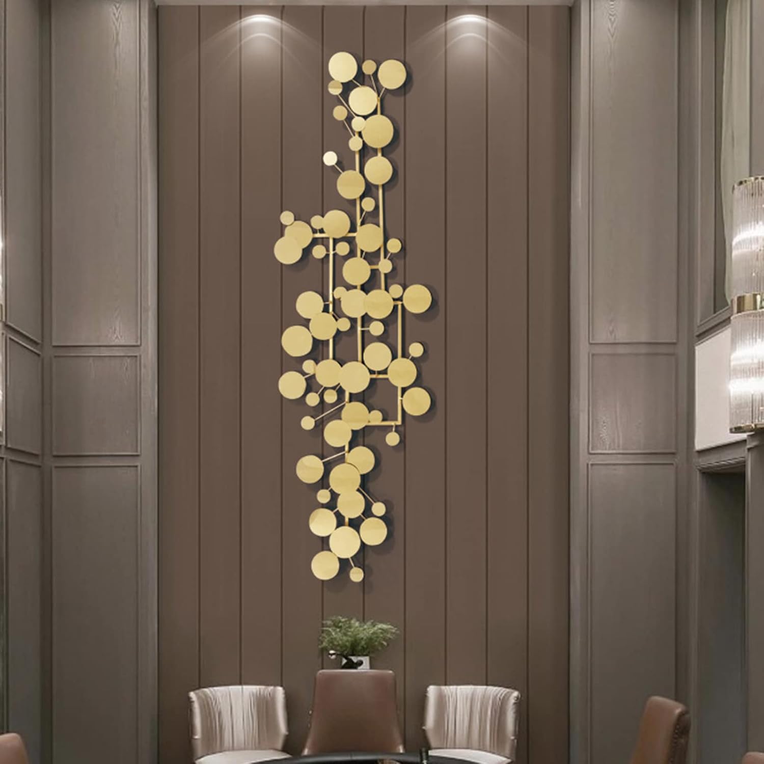 YUDACHU Modern Metal Wall Art for Living Room & Bedroom | 3D Geometric Sculpture 59”×20” | Gold Luxury Wall Decor Accent, Indoor Use, Hanging Kit Included