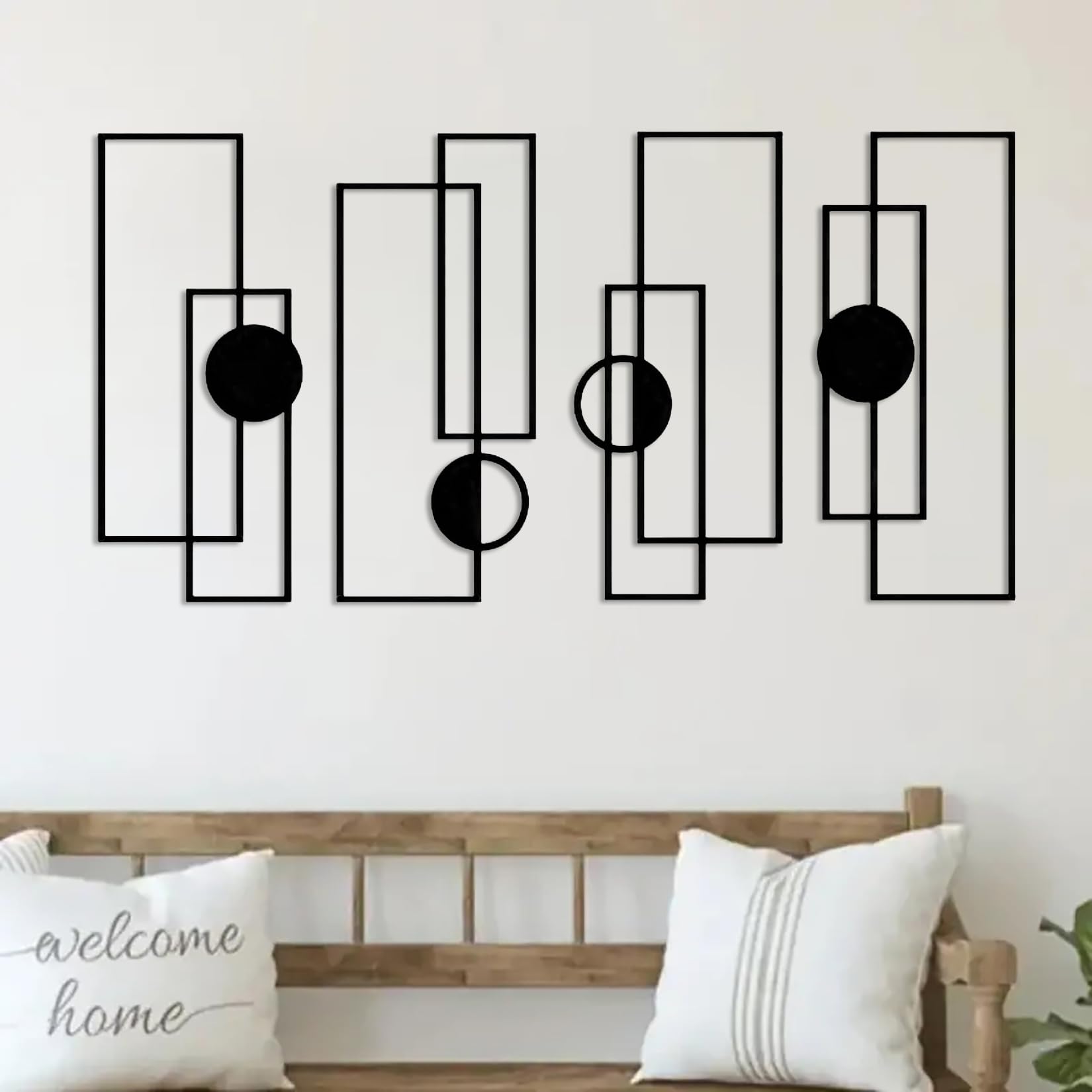 DUOOLN Large 2Pcs Abstract Metal Wall Art Decor, Black Modern Geometric Hanging Sign, Minimalist Single Line Décor Sculptures, Living Room Bedroom Bathroom Office Farmhouse Decoration-17.32 x 9.6 in