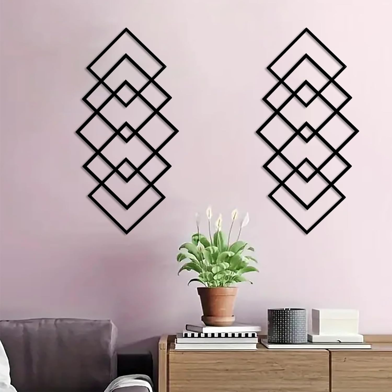 DUOOLN Large 2Pcs Abstract Metal Wall Art Decor, Black Modern Geometric Hanging Sign, Minimalist Single Line Décor Sculptures, Living Room Bedroom Bathroom Office Farmhouse Decoration-17.32 x 9.6 in