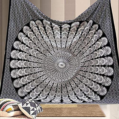 Bless International Handmade Indian hippie Bohemian Psychedelic Peacock Mandala Wall hanging College Dorm Beach Throws Table Cloth Bedding Tapestry (Blue Green, Queen(84x90Inches)(215x230Cms))