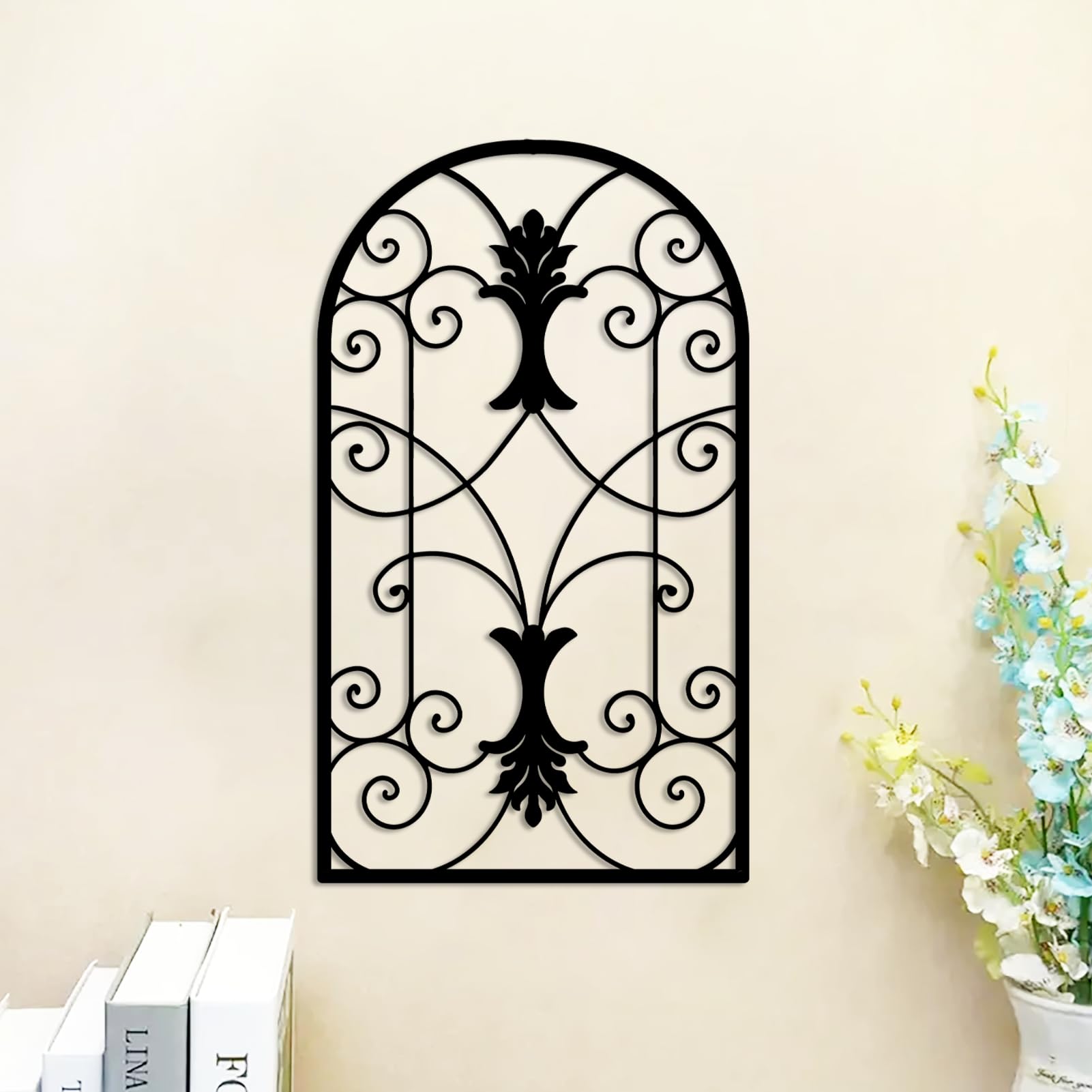 DUOOLN Large 2Pcs Abstract Metal Wall Art Decor, Black Modern Geometric Hanging Sign, Minimalist Single Line Décor Sculptures, Living Room Bedroom Bathroom Office Farmhouse Decoration-17.32 x 9.6 in