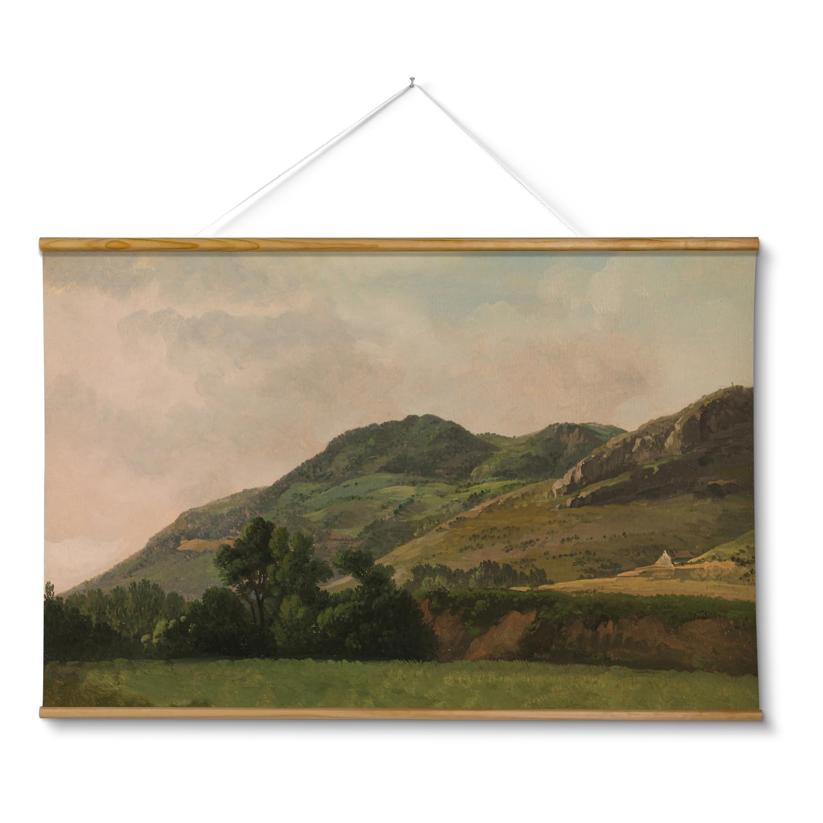 ARPEOTCY Extra Large Vintage Framed Wall Art, 36x54 Inch Farmhouse Retro Meadow Landscape Hanging Framed Canvas Wall Art, Large Rustic Home Decor for Living Room Office Bedroom Above of Bed