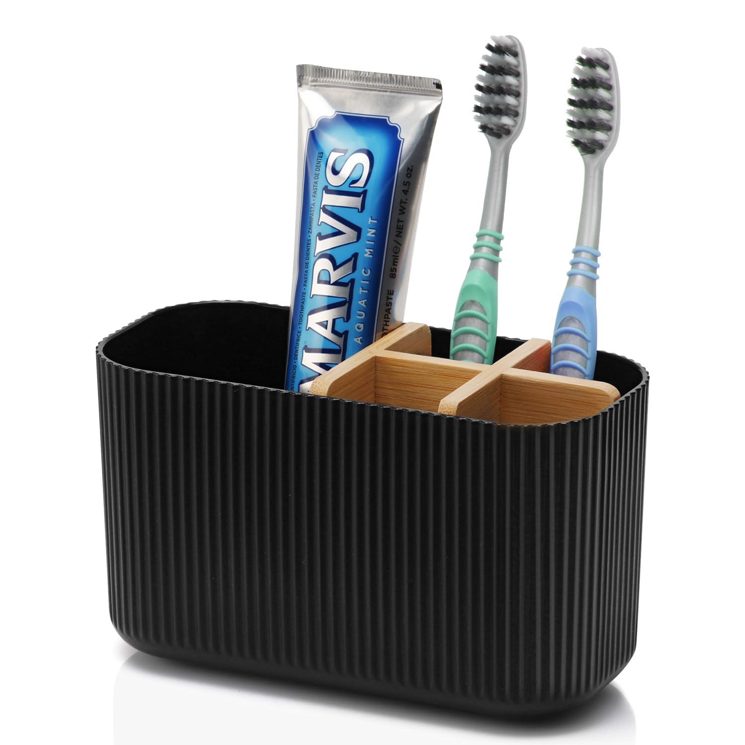 GFWARE Toothbrush Holders for Bathrooms, 5 Slots Bamboo Toothbrush Holder Kids Electric Toothbrush Holder and Toothpaste Holder for Bathroom Countertop Accessories Storage, Marble Toothbrush Organizer