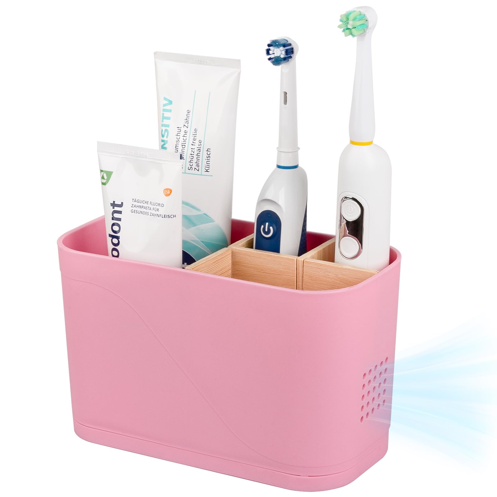 Electric Toothbrush Holder 3 Slots Tooth Brushing Holder with Bamboo Dividers for Bathrooms, Plastic Toothbrush and Toothpaste Organizer for Shower, Countertop, Vanity, Black