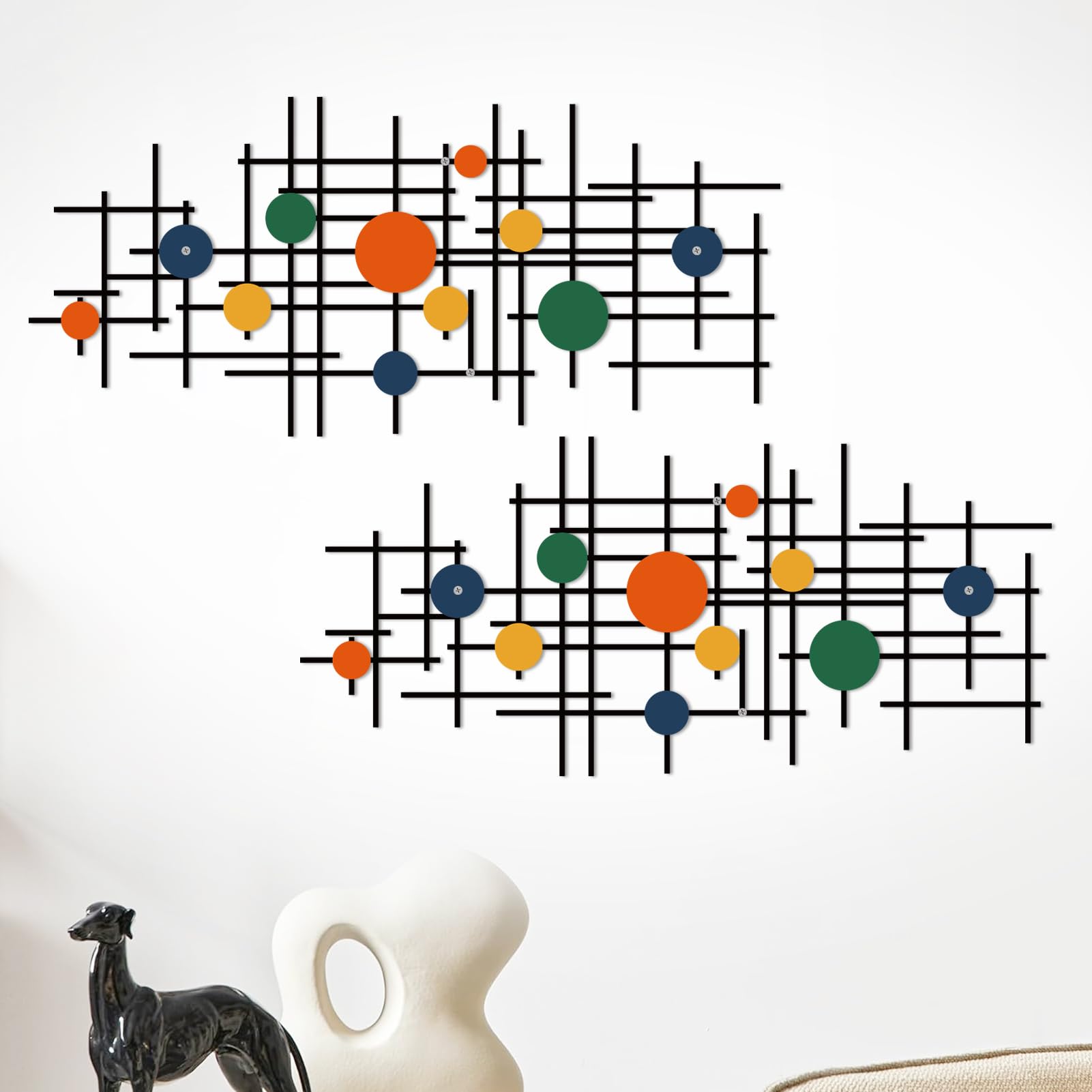 ruelen Set of 2 Minimalist Geometric Wall Decor - Modern Metal Wall Art for Living Room, Bedroom & Office – Abstract 2D Design in Bright Colorful Style