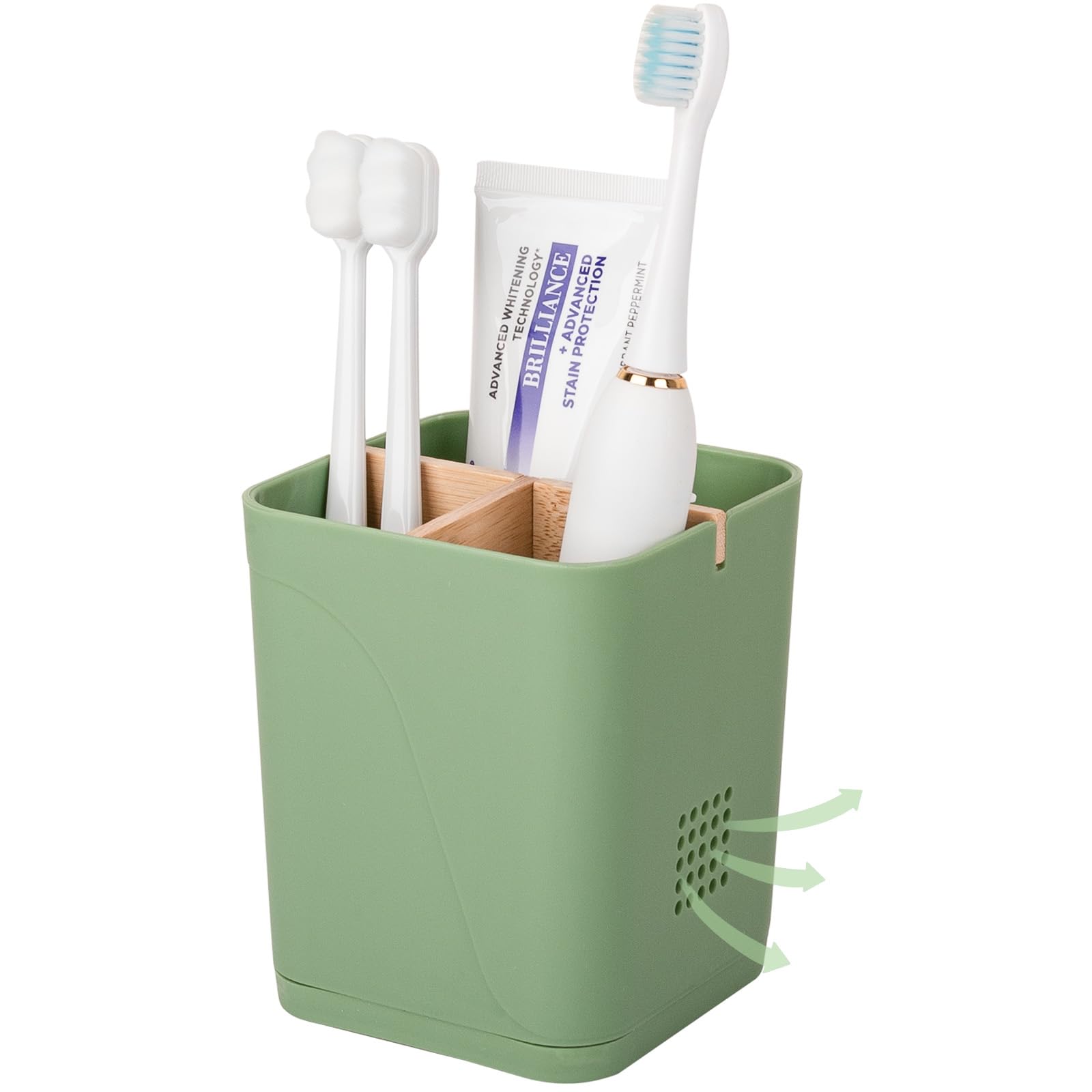 Electric Toothbrush Holder 3 Slots Tooth Brushing Holder with Bamboo Dividers for Bathrooms, Plastic Toothbrush and Toothpaste Organizer for Shower, Countertop, Vanity, Black