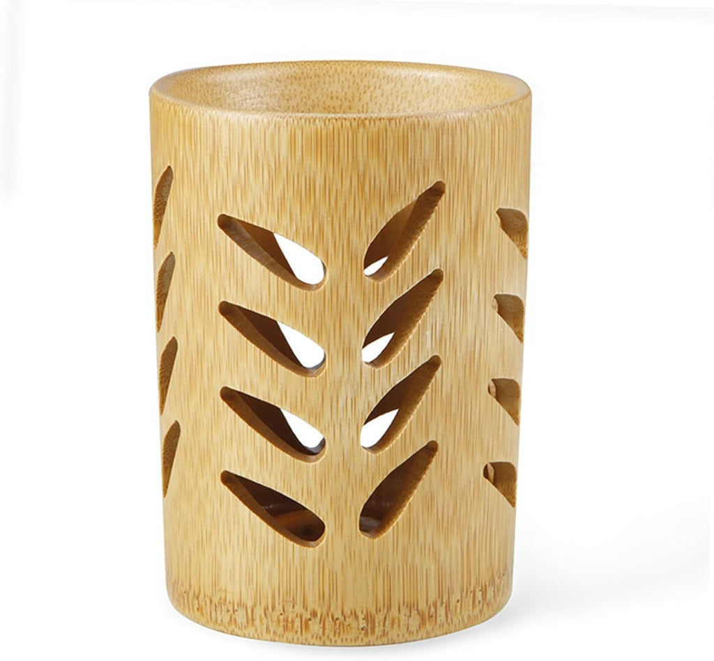 1 PC Leaf Shape Toothbrush Holder Bathroom Wooden Toothbrush Holder Bathroom Toothbrush Accessories Pen Holder Toothbrush Pencil Makeup Brush Storage Holder(Bamboo)