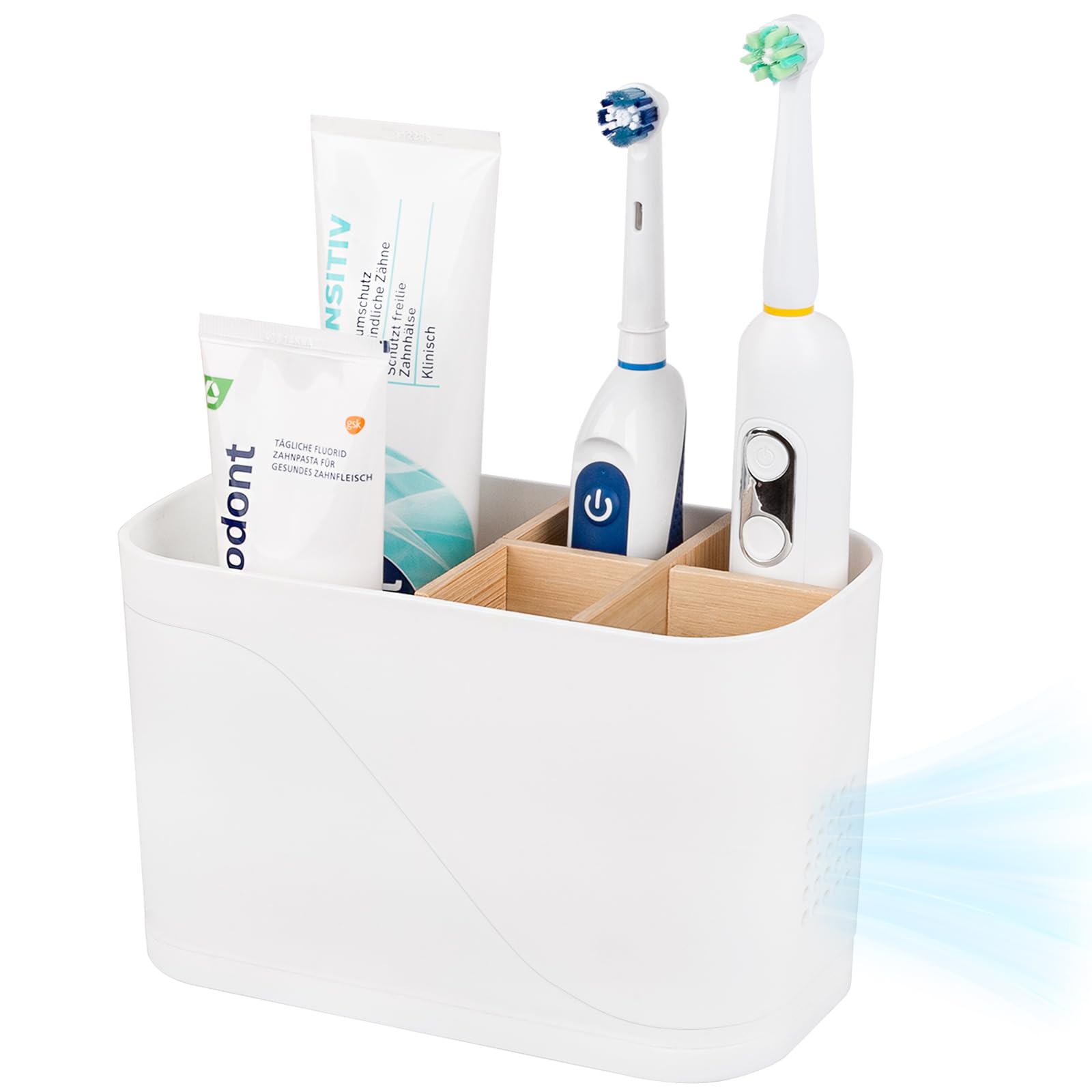 Electric Toothbrush Holder 3 Slots Tooth Brushing Holder with Bamboo Dividers for Bathrooms, Plastic Toothbrush and Toothpaste Organizer for Shower, Countertop, Vanity, Black