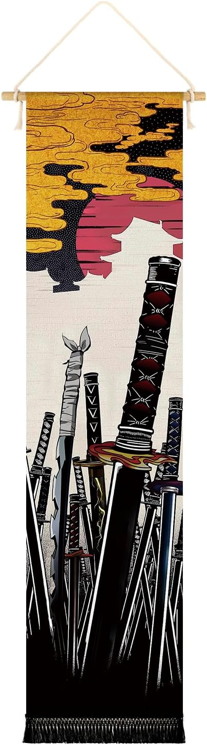 Original Creativity Hanging Poster Canvas Wall Art Banner Anime Sword Series Art Canvas Samurai Katana Japanese Style Tapestry for Wall Decor Hanging Decoration For Room | Dorm Anime Lovers | Premium and Artistic Theme Gift