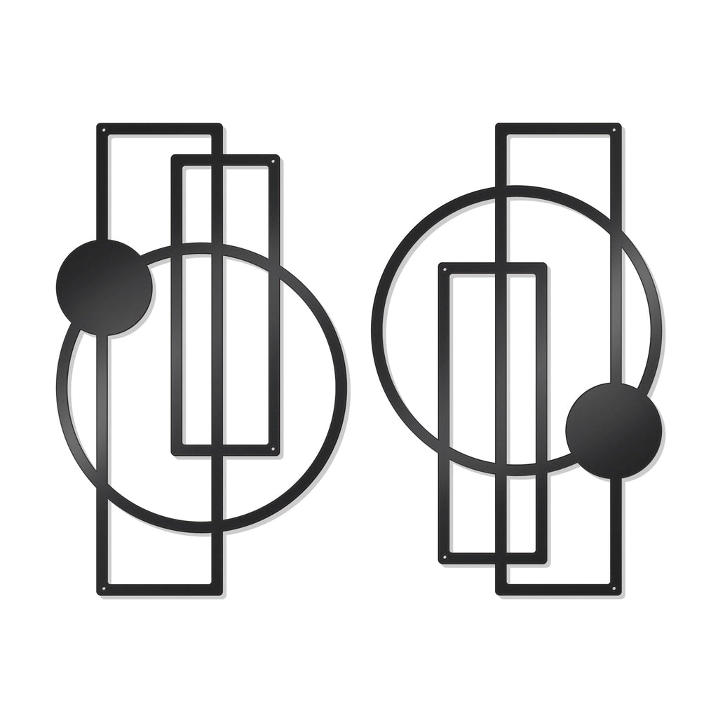 OYEFLY 2 Pcs Metal Abstract Wall Art,Modern Geometric Decor (Black, style 1)
