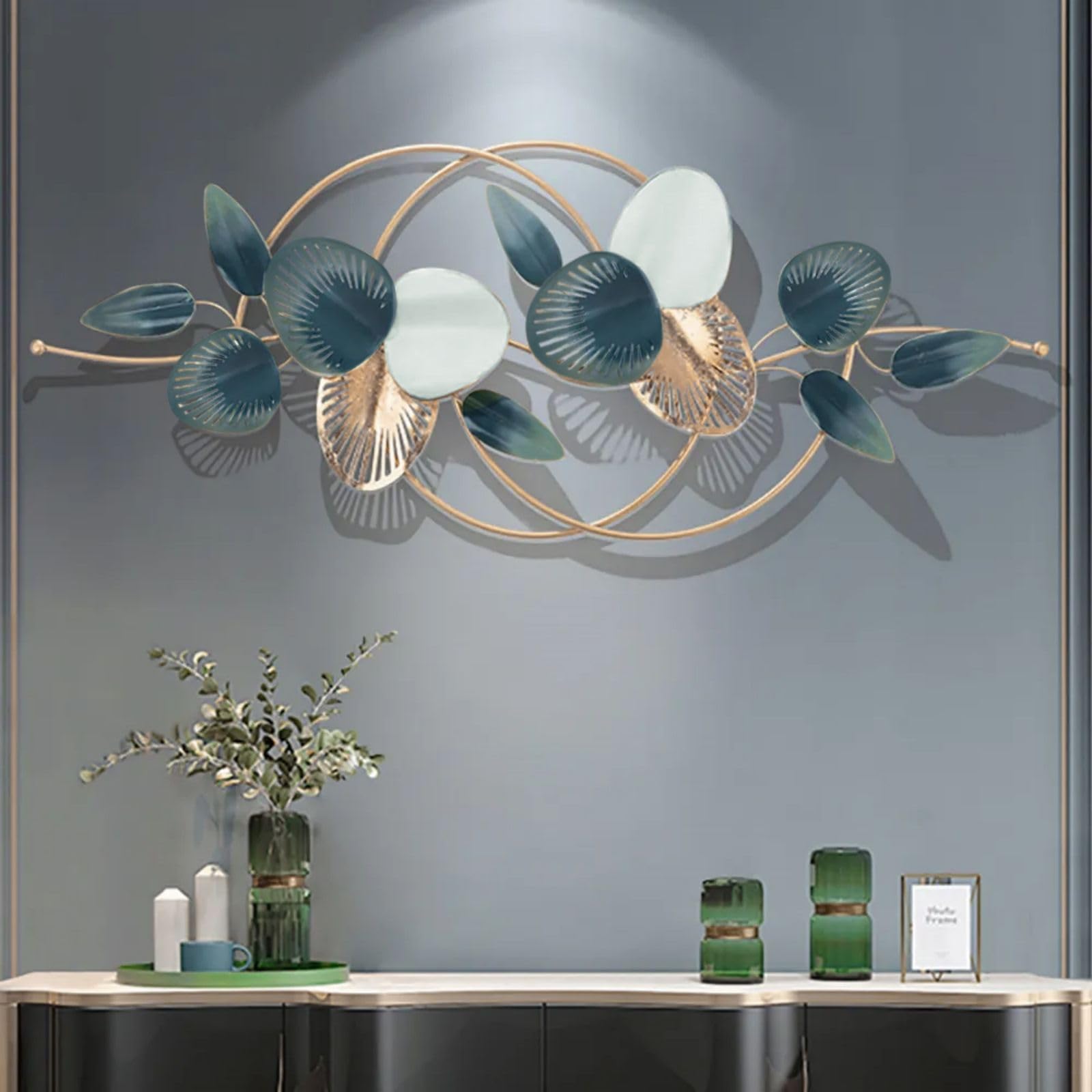 homary Large Metal Wall Art – 47.2" Modern 3D Abstract Geometric Overlapping Design, Iron Wall Decor for Living Room, Dining Room, Office