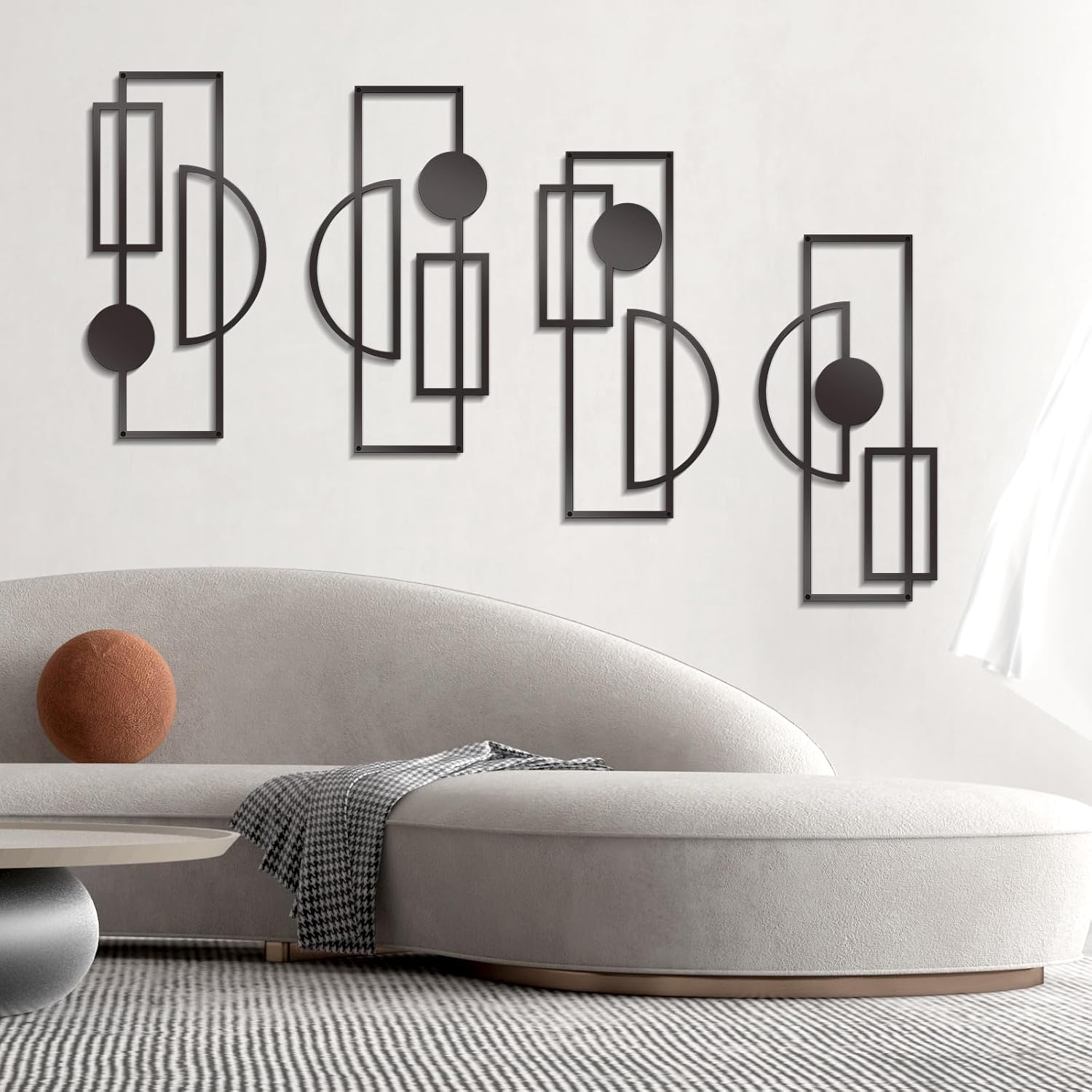 Zzbakress 4 Pcs Large Black Wall Decor Abstract Metal Wall Art Minimalist Geometric Wall Decor for Living Room Modern Single Line Art Wall Decoration for Bedroom Study Bathroom Kitchen (Unique, 4)