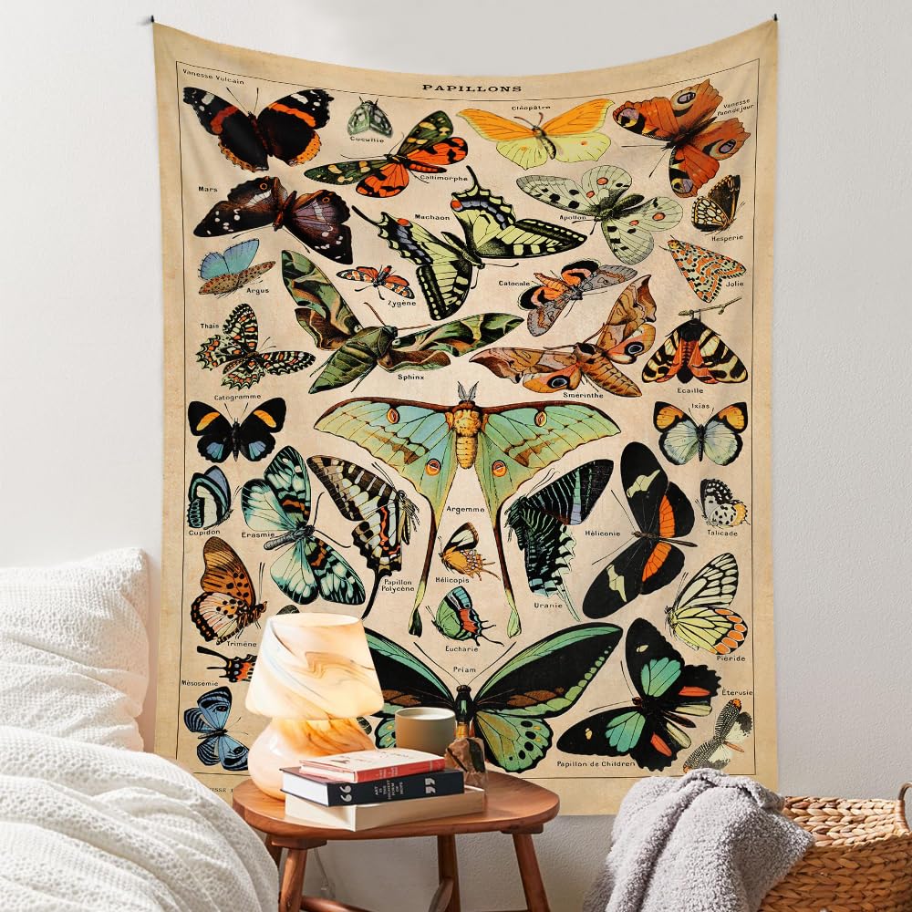 Vintage Flowers Tapestry 48”x36”, Long Vertical Wall Hanging Reference Illustrative Botanical Tapestries for Bedroom Aesthetic Floral Tapistry Botanical Plants Tapestry Wall Hanging Cute Bedroom Decor