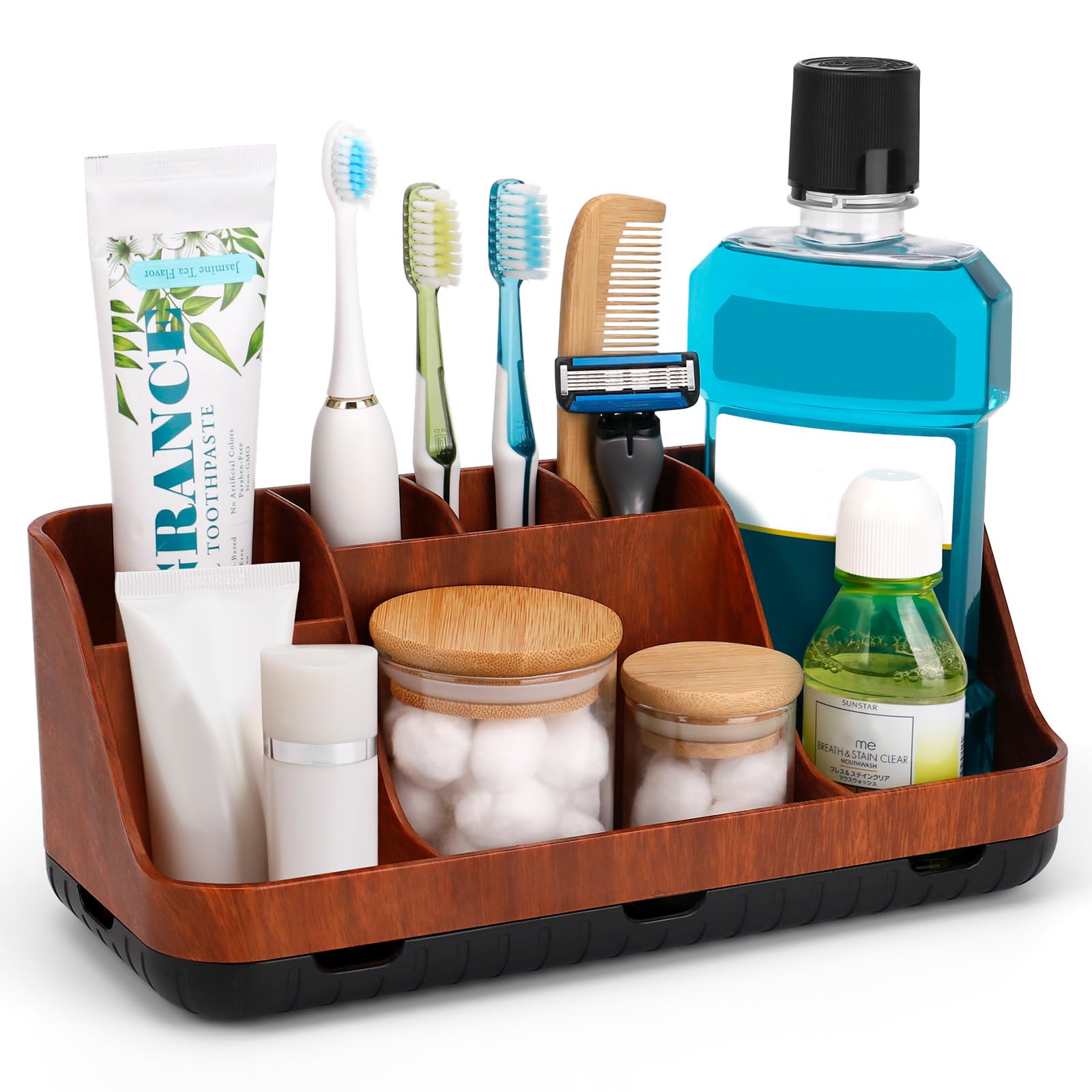 GFWARE Bathroom Organizers and Storage - Detachable 7 Slots Kids Electric Toothbrush and Toothpaste Holde Drainage for Bathroom Accessories Organization Counter Vanity Storage