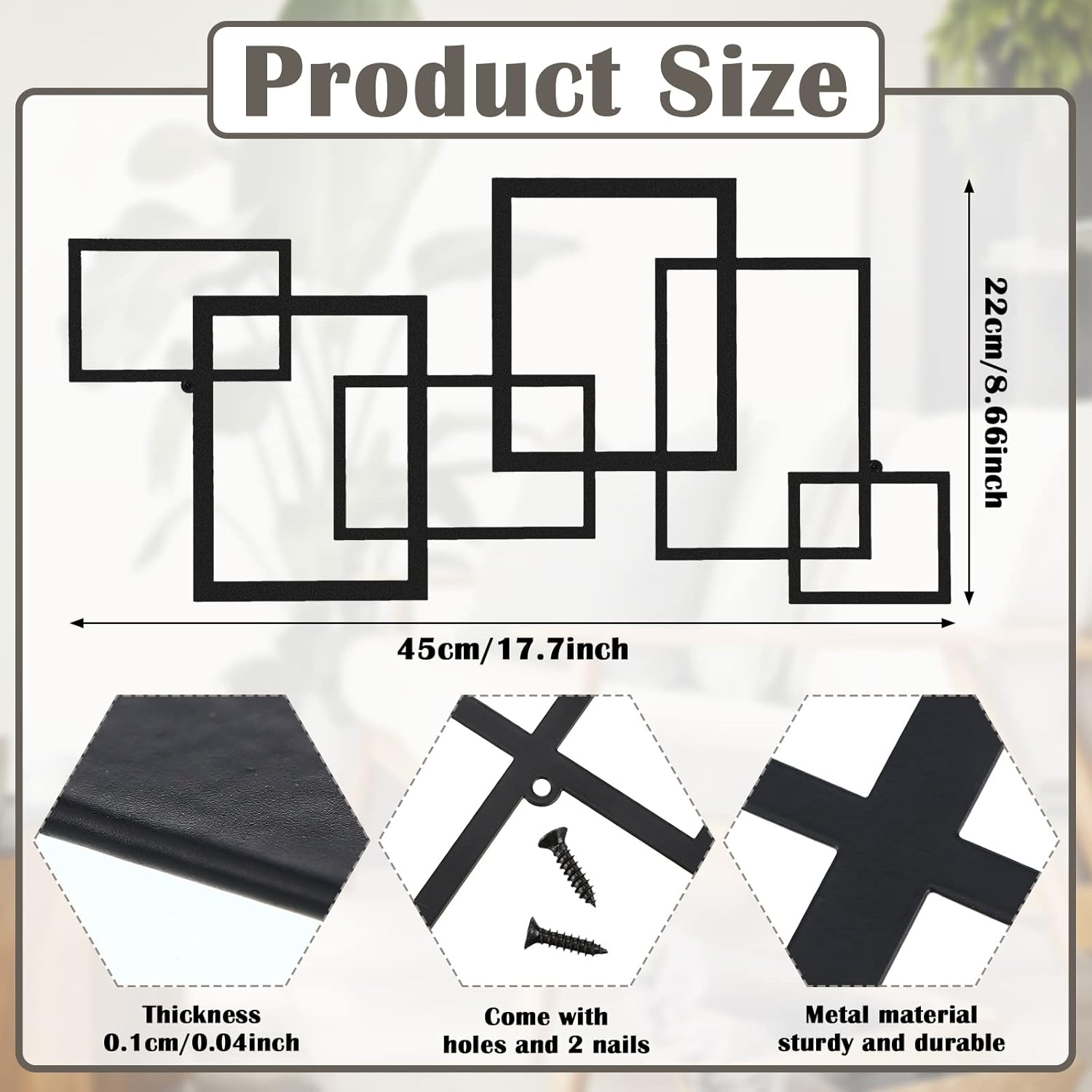 Geetery 2 Pcs Modern Geometric Metal Wall Art Minimalist Vertical Sculptures Wall Art Abstract Metal Decorations Wall Hanging Black Square Sign for Living Room Indoor Outdoor Bedroom Office