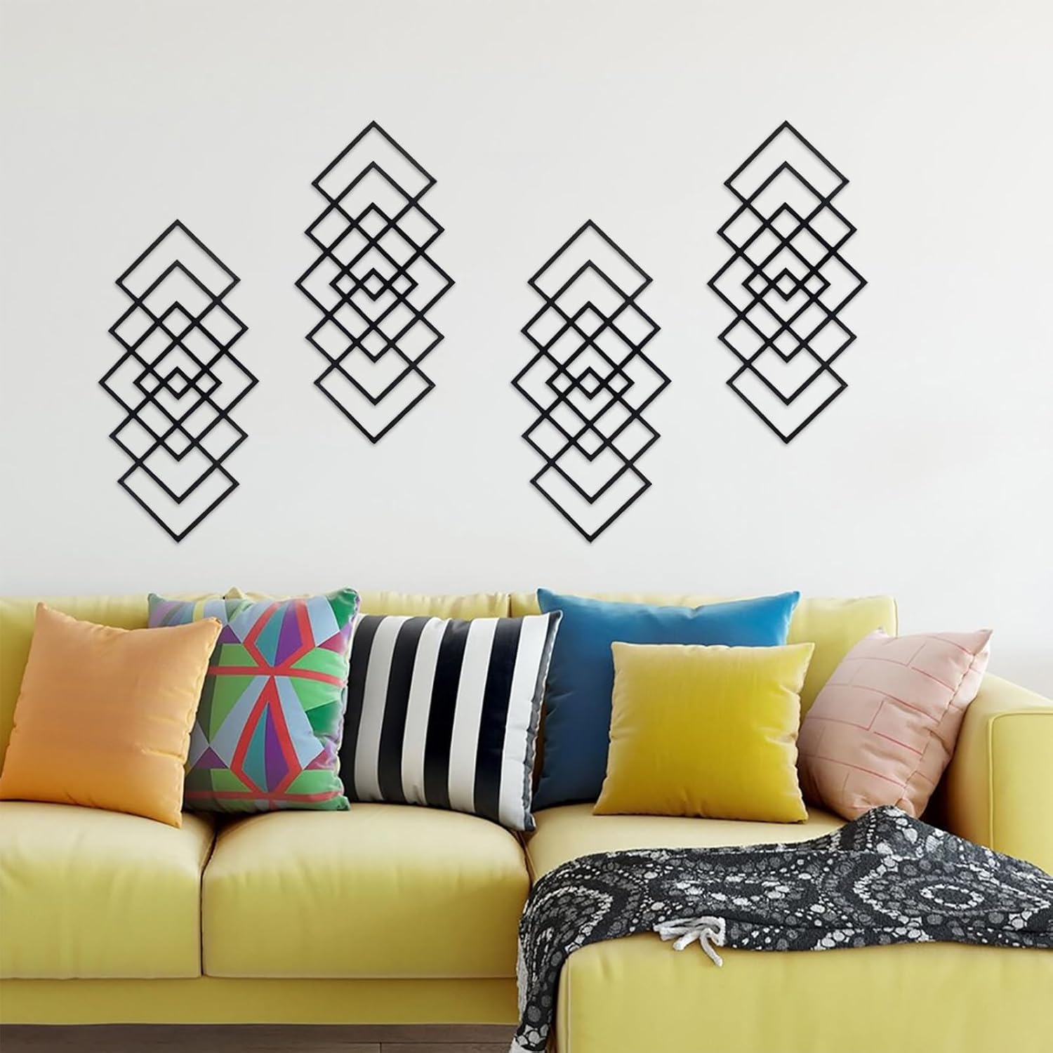 DUOOLN Large 2Pcs Abstract Metal Wall Art Decor, Black Modern Geometric Hanging Sign, Minimalist Single Line Décor Sculptures, Living Room Bedroom Bathroom Office Farmhouse Decoration-17.32 x 9.6 in