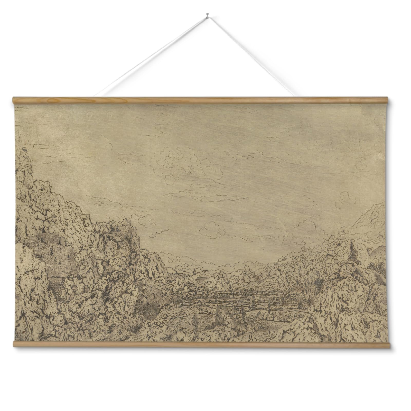 ARPEOTCY Extra Large Vintage Framed Wall Art, 36x54 Inch Farmhouse Retro Meadow Landscape Hanging Framed Canvas Wall Art, Large Rustic Home Decor for Living Room Office Bedroom Above of Bed