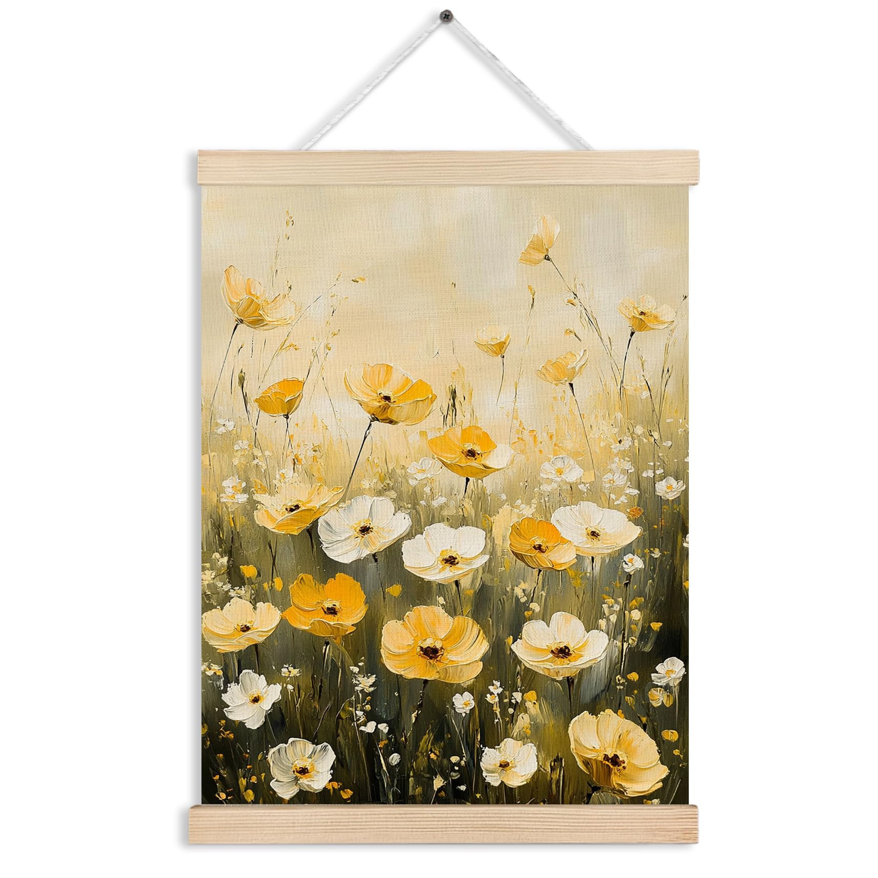 FITIE Abstract Wildflower Green Mountain Scenic Canvas Wall Art Poster, Nature Room Decor, Green Nature Forest Mountain Landscape Wall Decor Prints for Home Bedroom Living Room, 12x16 Inches