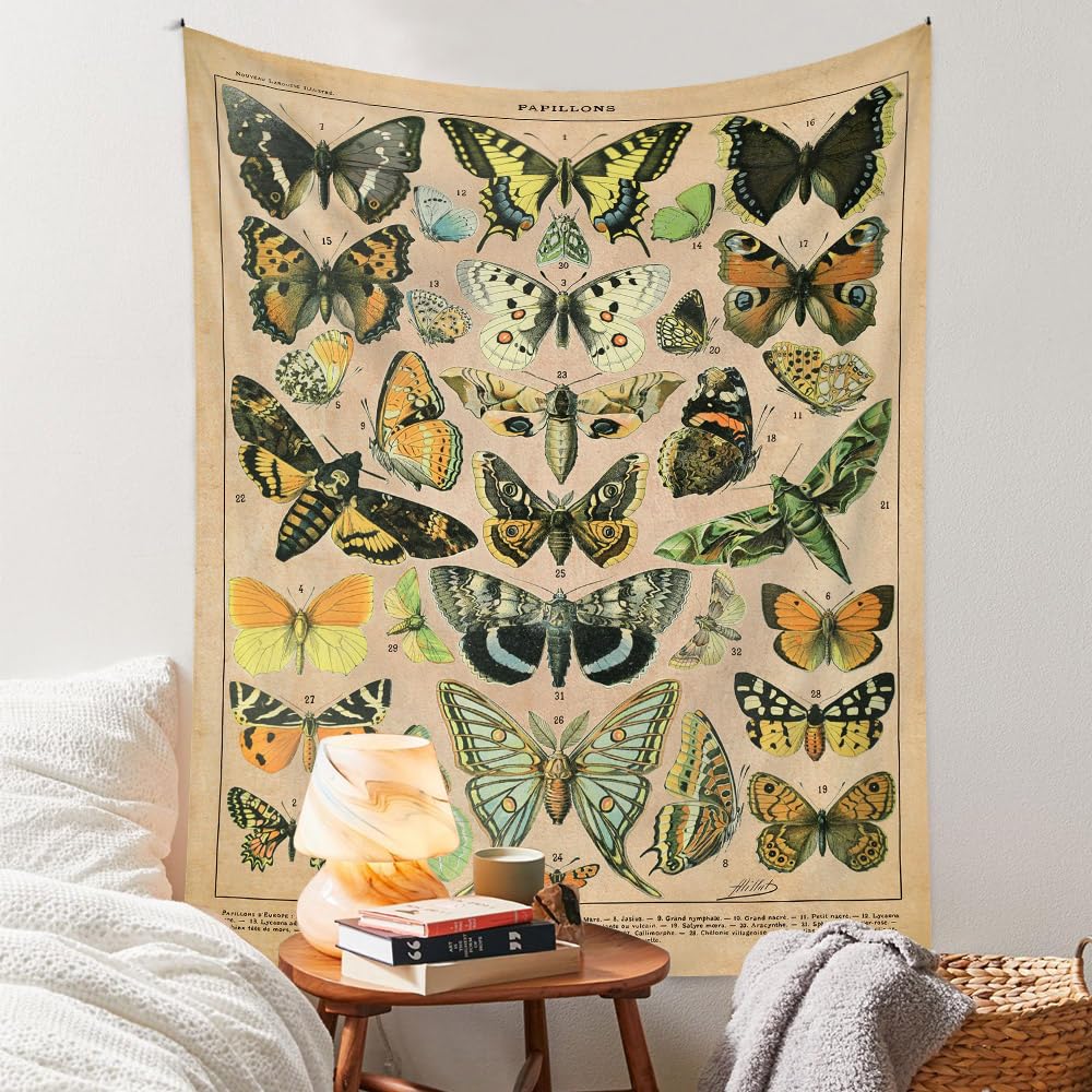 Vintage Flowers Tapestry 48”x36”, Long Vertical Wall Hanging Reference Illustrative Botanical Tapestries for Bedroom Aesthetic Floral Tapistry Botanical Plants Tapestry Wall Hanging Cute Bedroom Decor