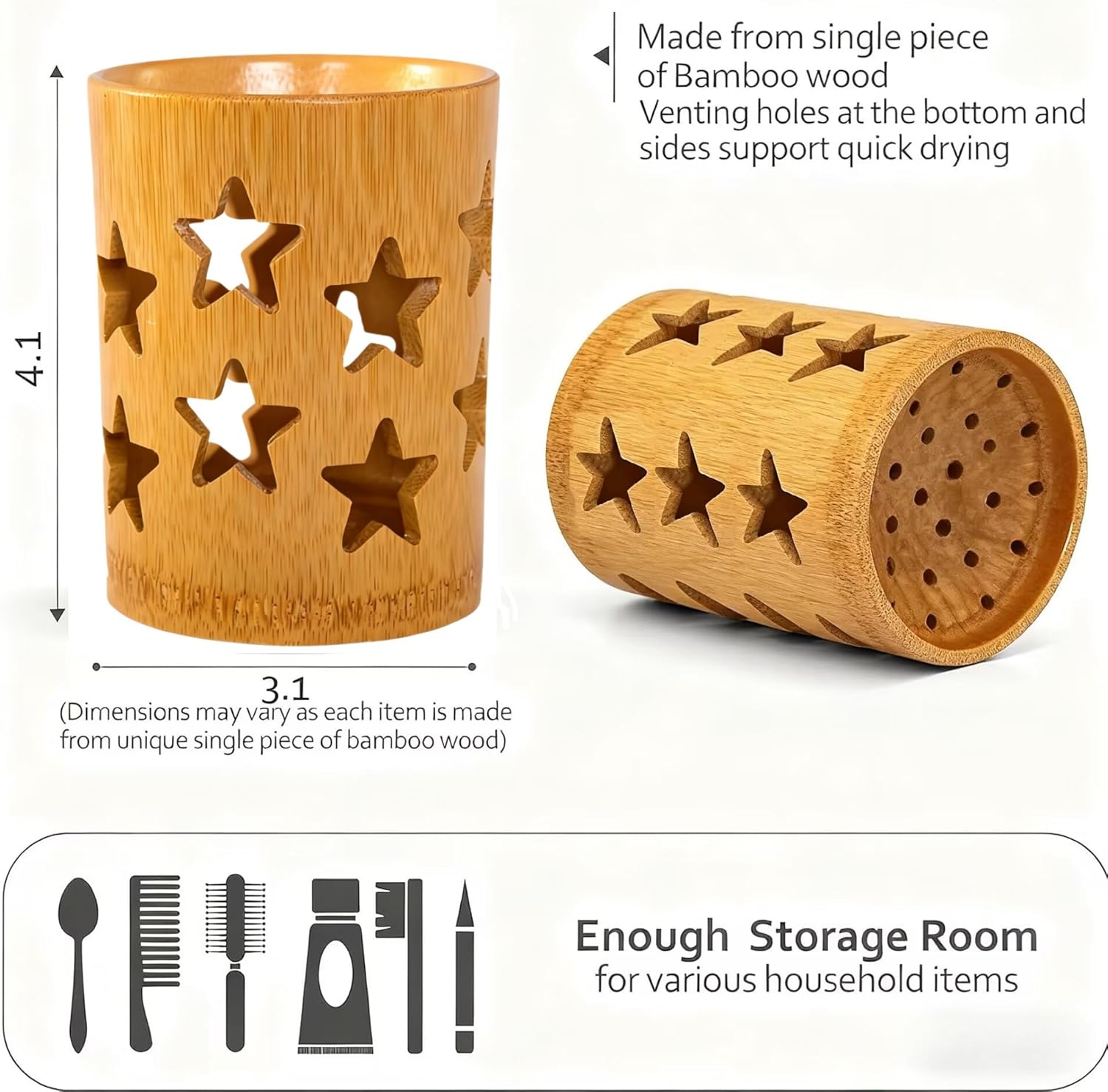 Eco-Friendly Bamboo Toothbrush Holders with Drainage-Toothbrush and Toothpaste Holder-Wood Toothbrush Holder for Bathrooms Well-Vented Bamboo Toothbrush Holder Pen Holder Makeup Brush Holder