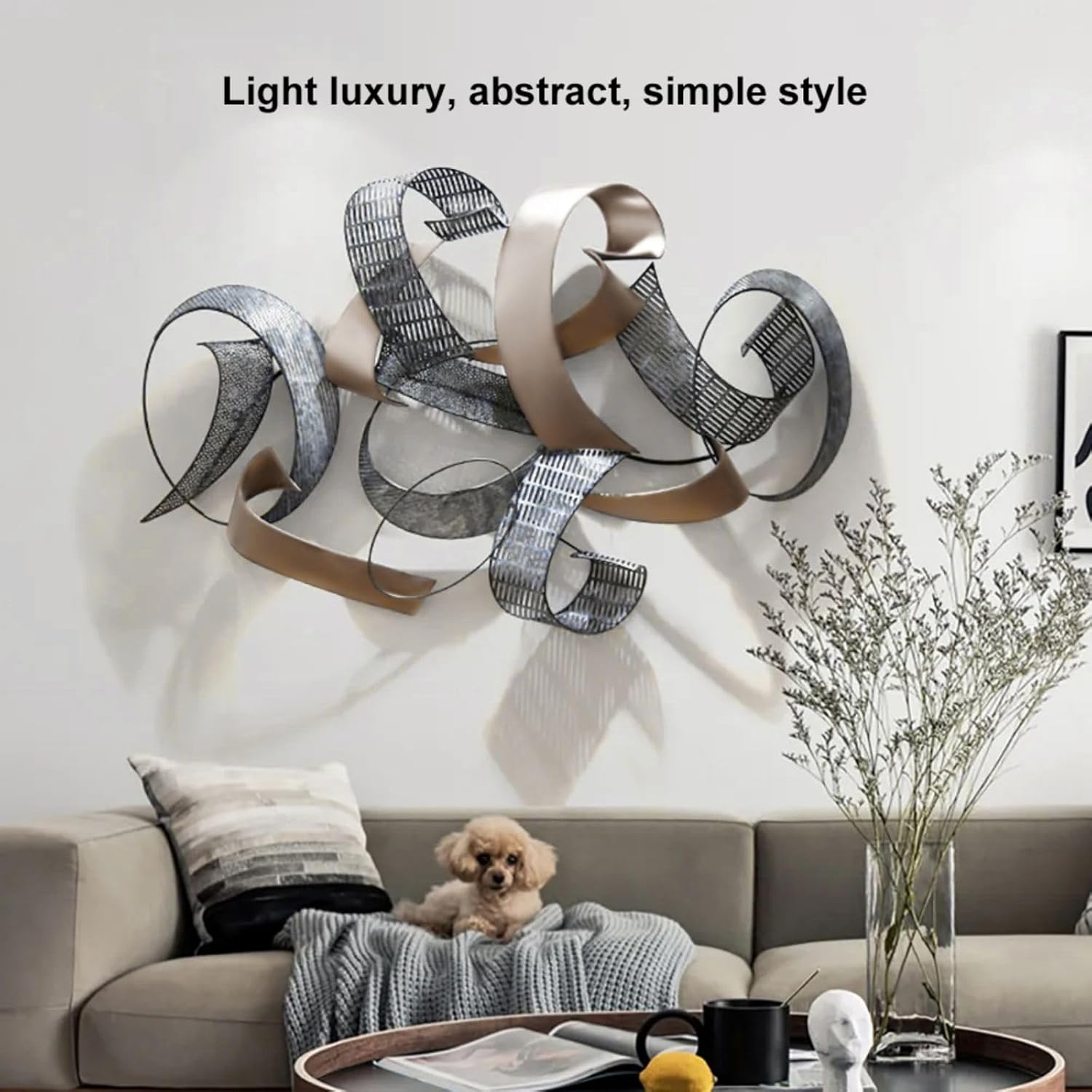 homary Large Metal Wall Art – 47.2" Modern 3D Abstract Geometric Overlapping Design, Iron Wall Decor for Living Room, Dining Room, Office