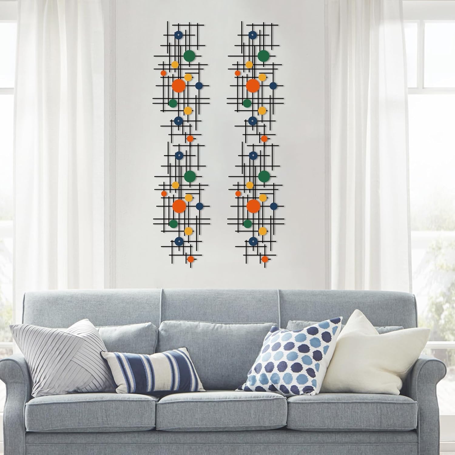 ruelen Set of 2 Minimalist Geometric Wall Decor - Modern Metal Wall Art for Living Room, Bedroom & Office – Abstract 2D Design in Bright Colorful Style