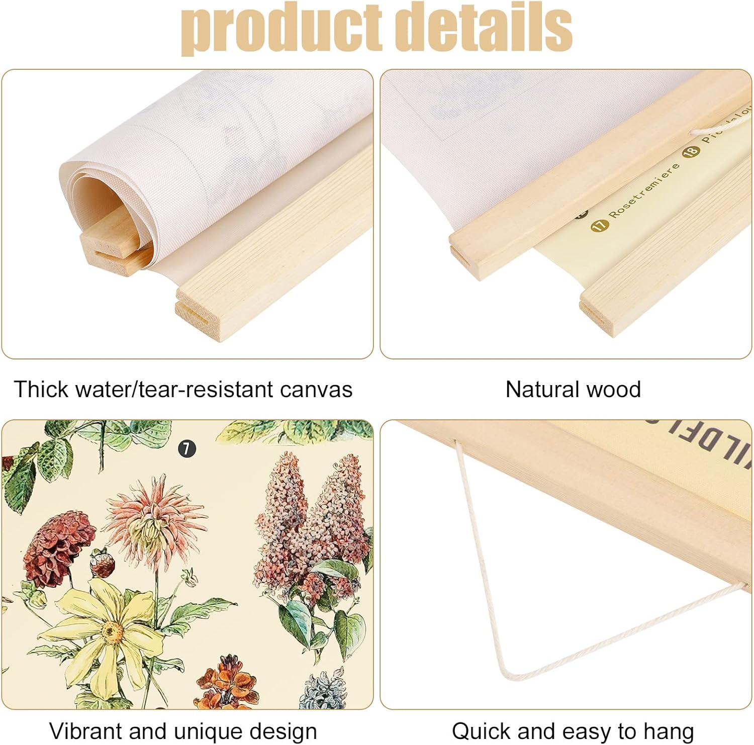 Chenkaiyang 2 Pcs Vintage Poster Hanging,Flowers Wall Hanging Botanical Rustic Retro Colorful Wall Art Prints Flower Chart Posterfor Living Room Bedroom Office Play Room Decor,12.7 X 21.6 Inch