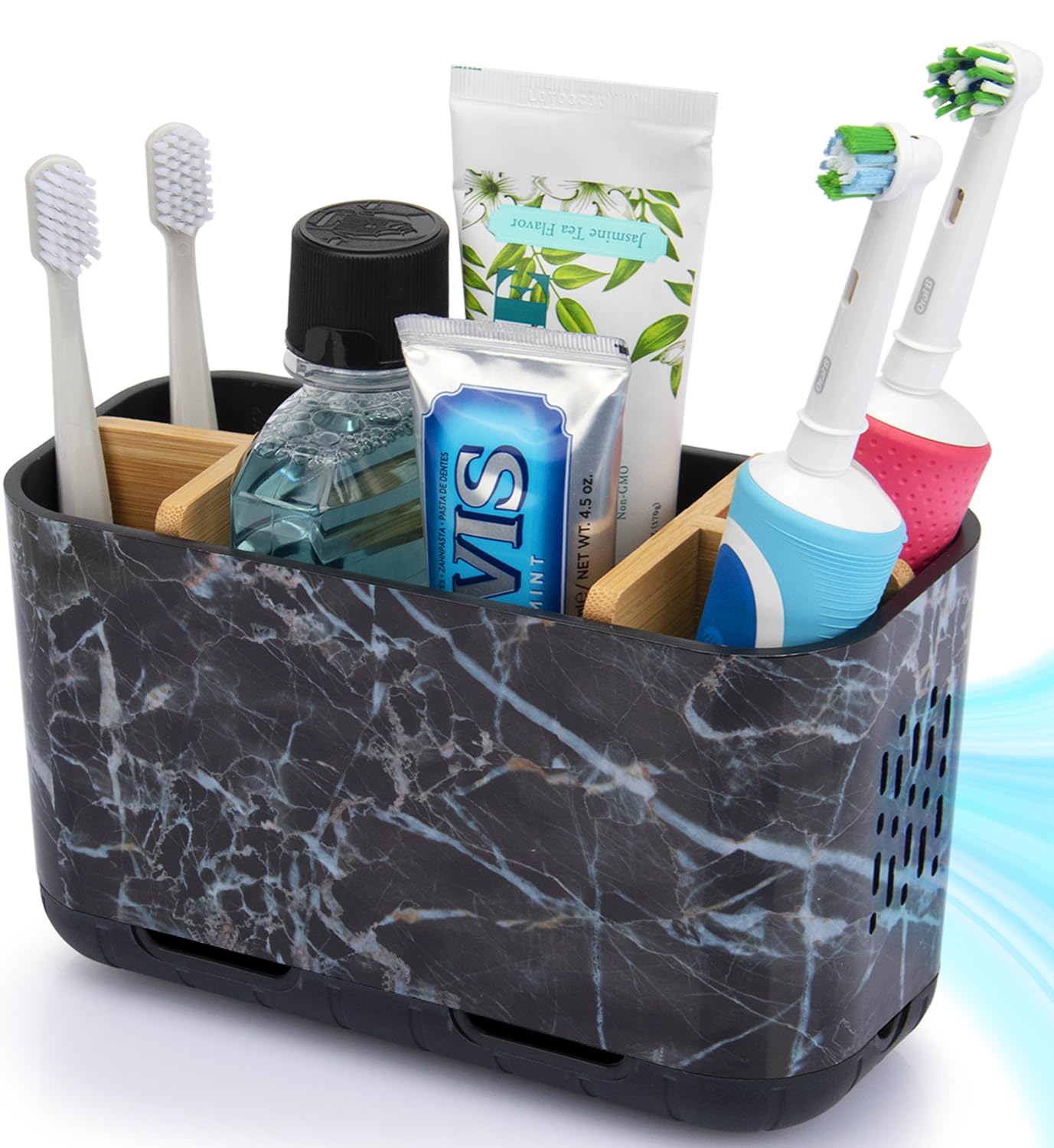 GFWARE Black Toothbrush Holder - Bamboo Toothbrush Holders for Bathrooms Electric Toothbrush Holder Organizer Kids Toothbrush Holders for Bathrooms Countertop