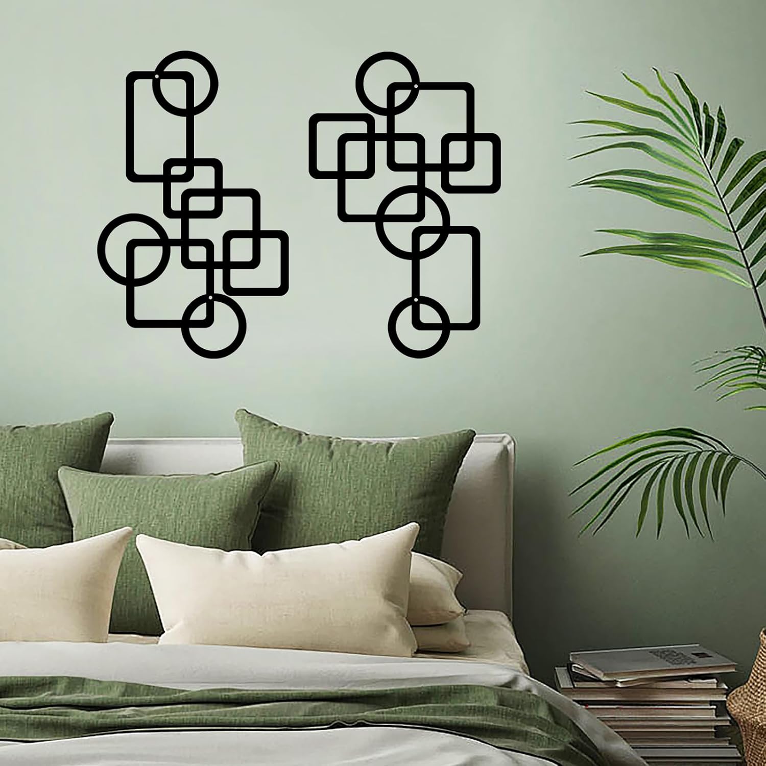 YIYA 2 PCS Black Abstract Metal Wall Art Decoration Minimalist Decor 3D Textured Square Logo Metal Wall Sculpture，for Living Room Bedroom Bathroom Study Room