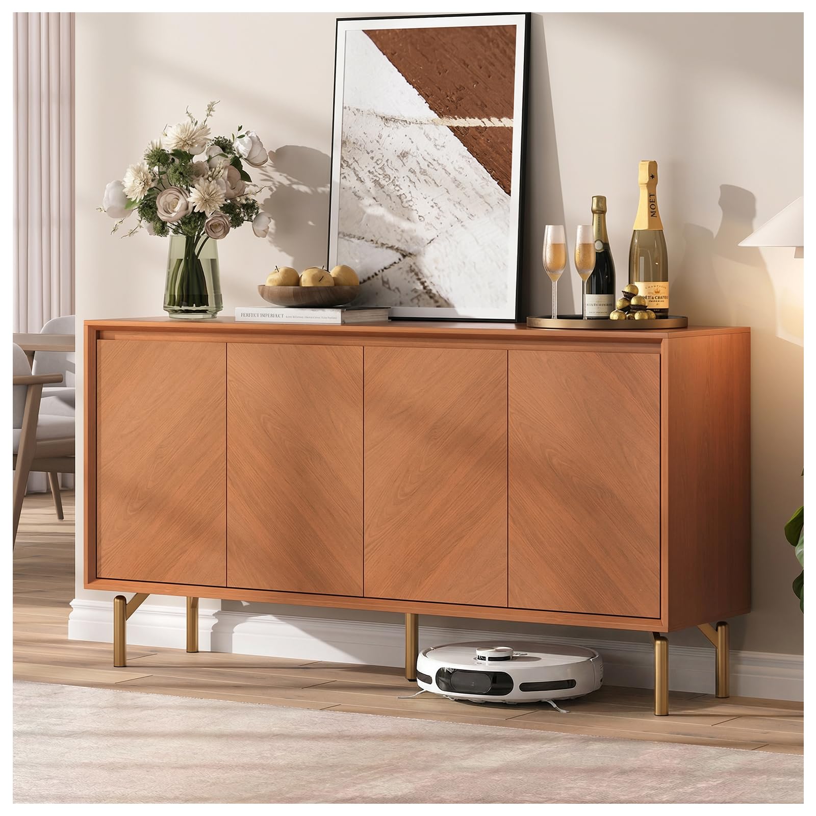 Jiansu furni,63" Sideboard Buffet Cabinet with Arched Glass Doors, Modern Black Kitchen Credenza with Storage, Heavy Duty Coffee Bar Console Table for Dining Room, Living Room, Entryway