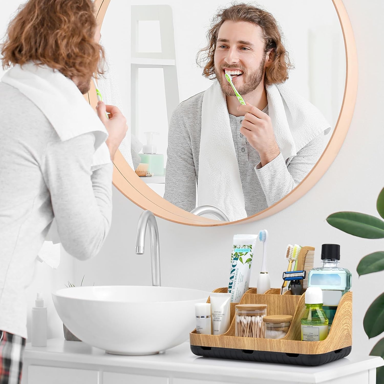 GFWARE Bathroom Organizers and Storage - Detachable 7 Slots Kids Electric Toothbrush and Toothpaste Holde Drainage for Bathroom Accessories Organization Counter Vanity Storage