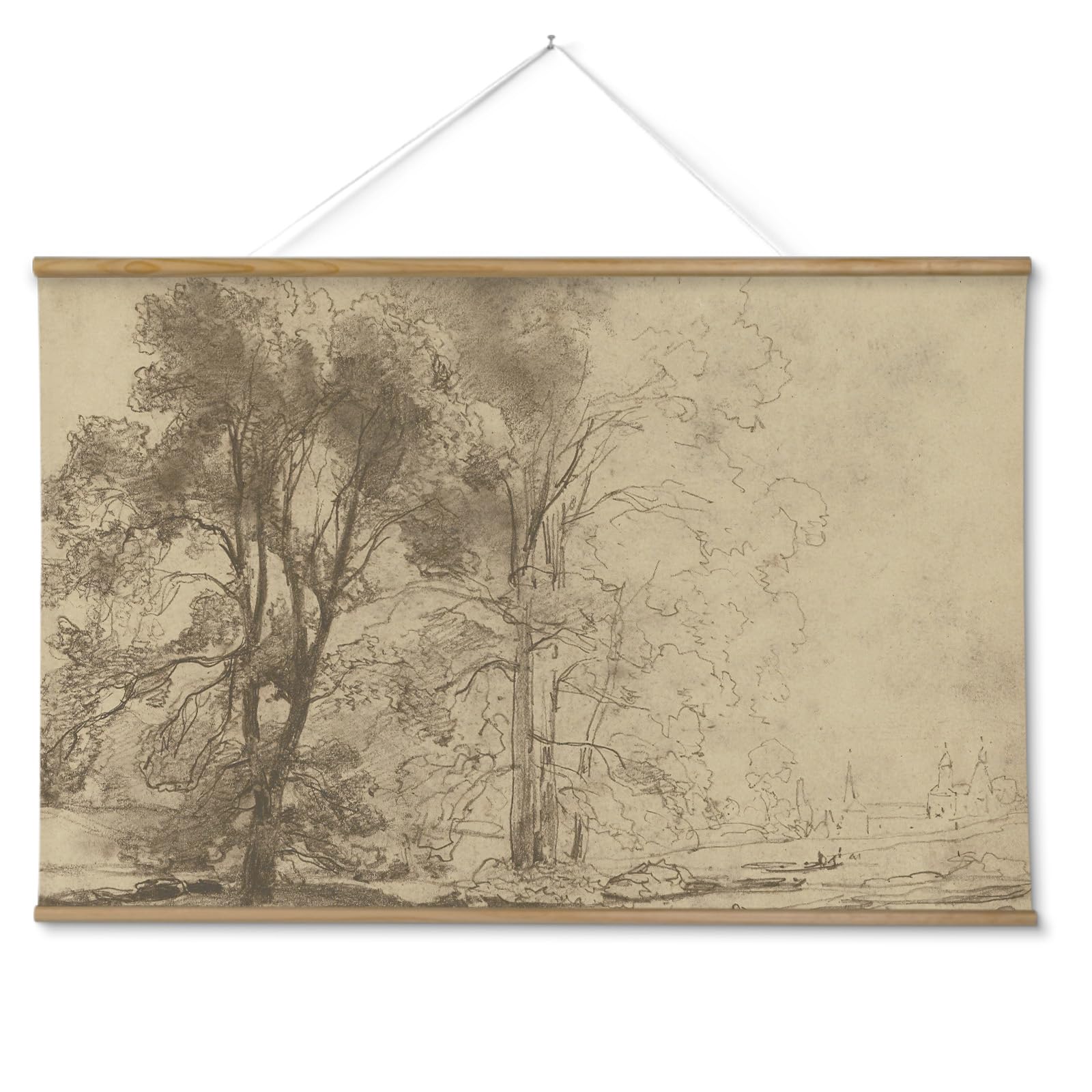 ARPEOTCY Extra Large Vintage Framed Wall Art, 36x54 Inch Farmhouse Retro Meadow Landscape Hanging Framed Canvas Wall Art, Large Rustic Home Decor for Living Room Office Bedroom Above of Bed