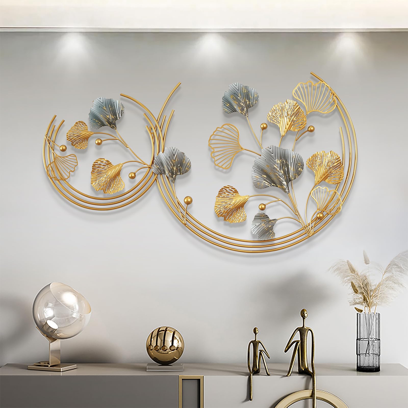homary Large Metal Wall Art – 47.2" Modern 3D Abstract Geometric Overlapping Design, Iron Wall Decor for Living Room, Dining Room, Office