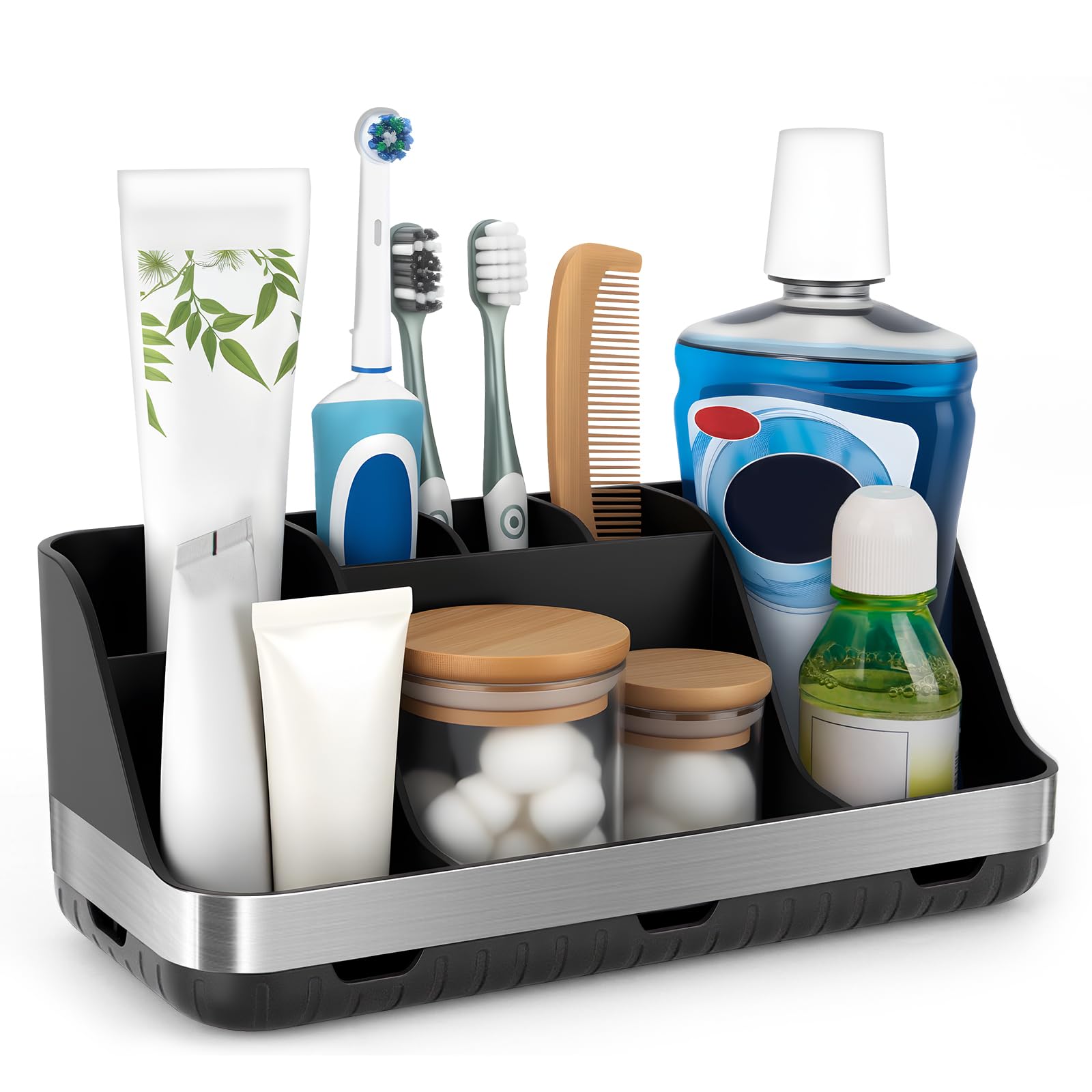 GFWARE Bathroom Organizers and Storage - Detachable 7 Slots Kids Electric Toothbrush and Toothpaste Holde Drainage for Bathroom Accessories Organization Counter Vanity Storage