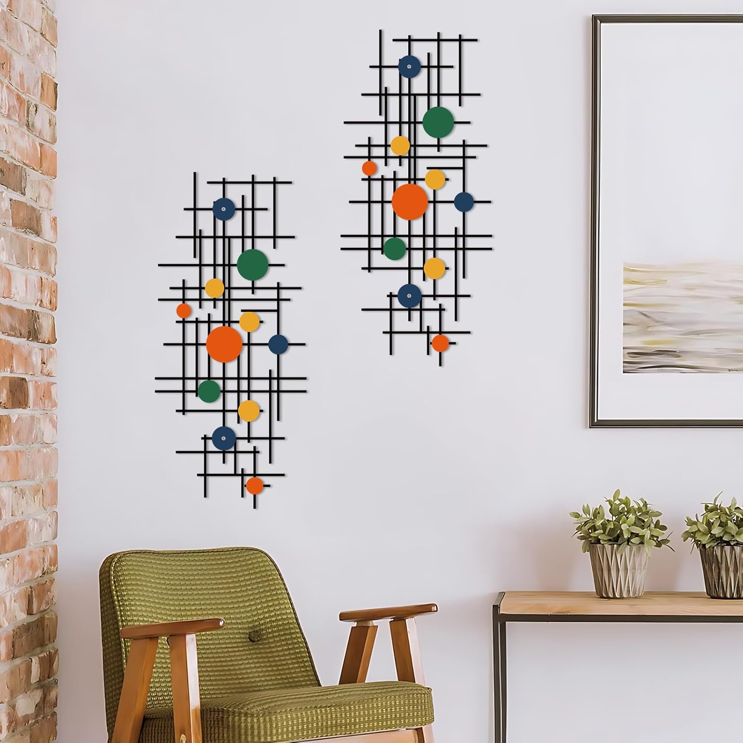 ruelen Set of 2 Minimalist Geometric Wall Decor - Modern Metal Wall Art for Living Room, Bedroom & Office – Abstract 2D Design in Bright Colorful Style