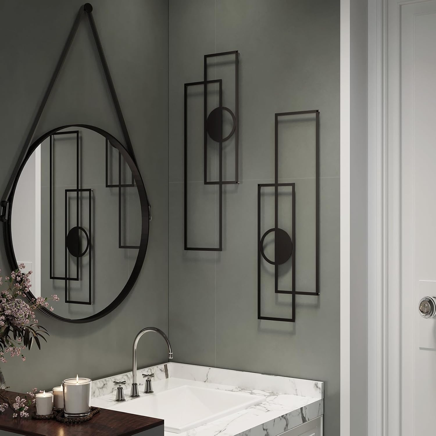 Abstract Black Metal Wall Art for Living Room, 4 Pack Large Wall Sculptures Minimalist Modern 3D Textured Geometric Metal Wall Decor for Bedroom Bathroom Kitchen Study