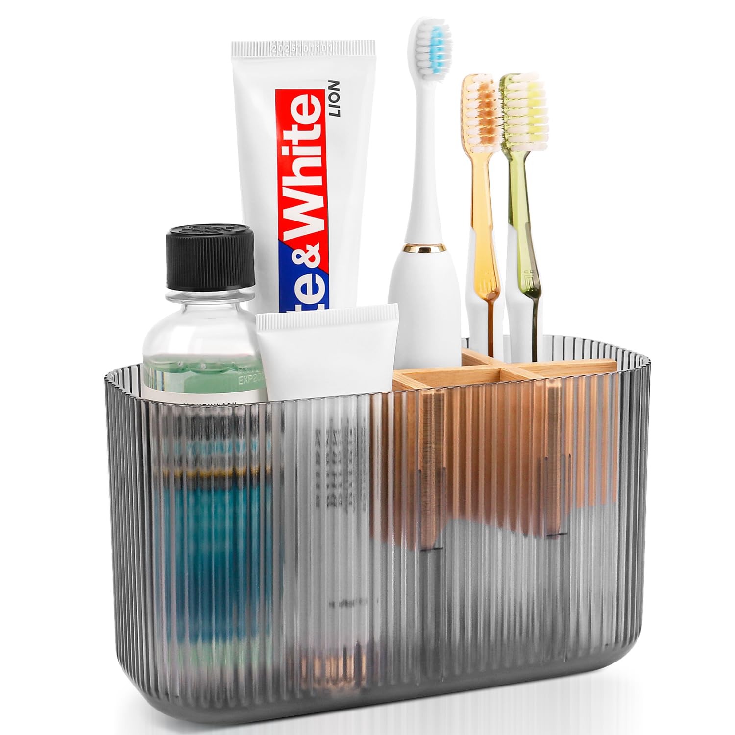 GFWARE Black Toothbrush Holder - Bamboo Toothbrush Holders for Bathrooms Electric Toothbrush Holder Organizer Kids Toothbrush Holders for Bathrooms Countertop