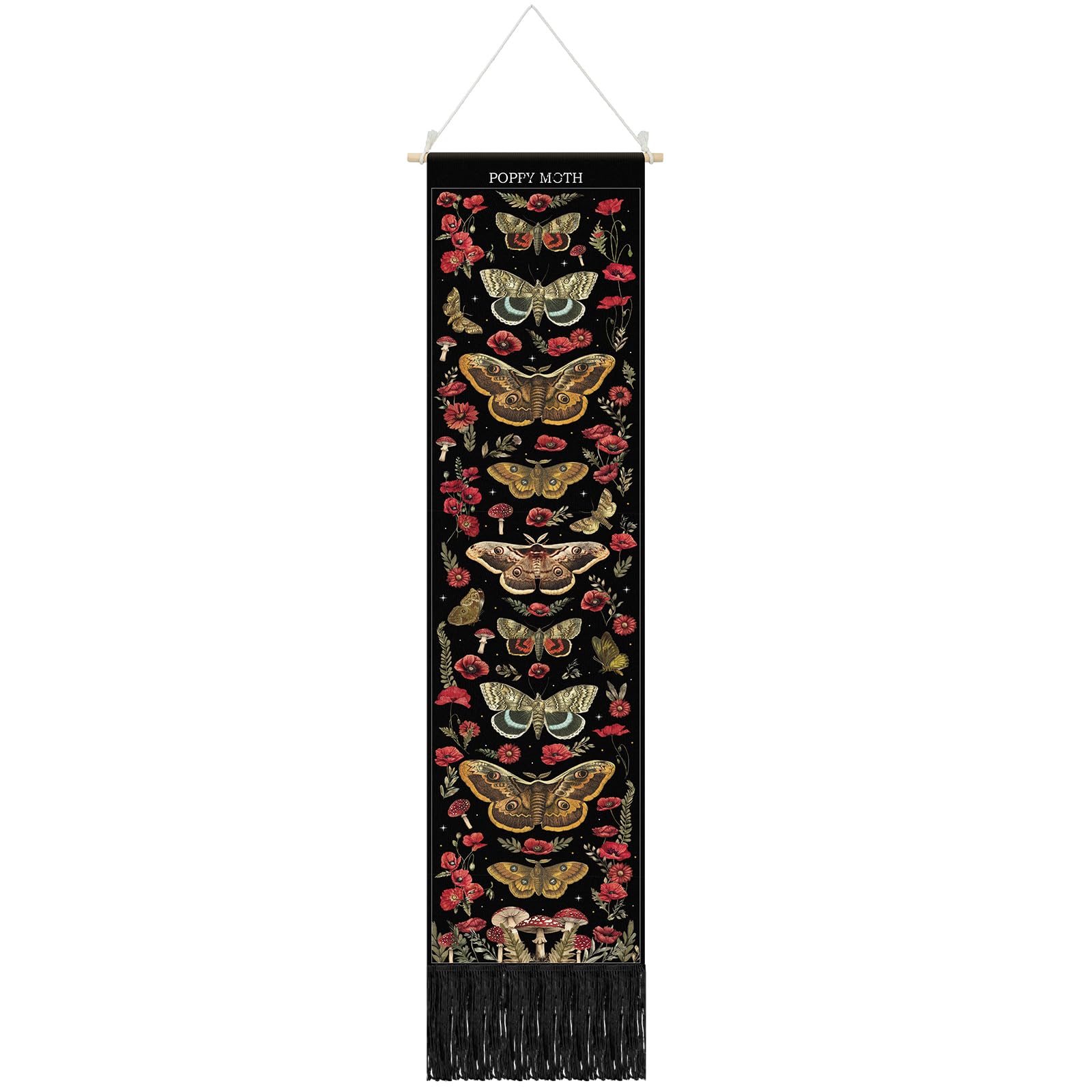 Tegeme Vintage Tapestry 52 x 13 Inch, Long Vertical Wall Hanging Reference Illustrative Botanical Tassel Tapestry for Bedroom Living Room Home Decoration(Flower)