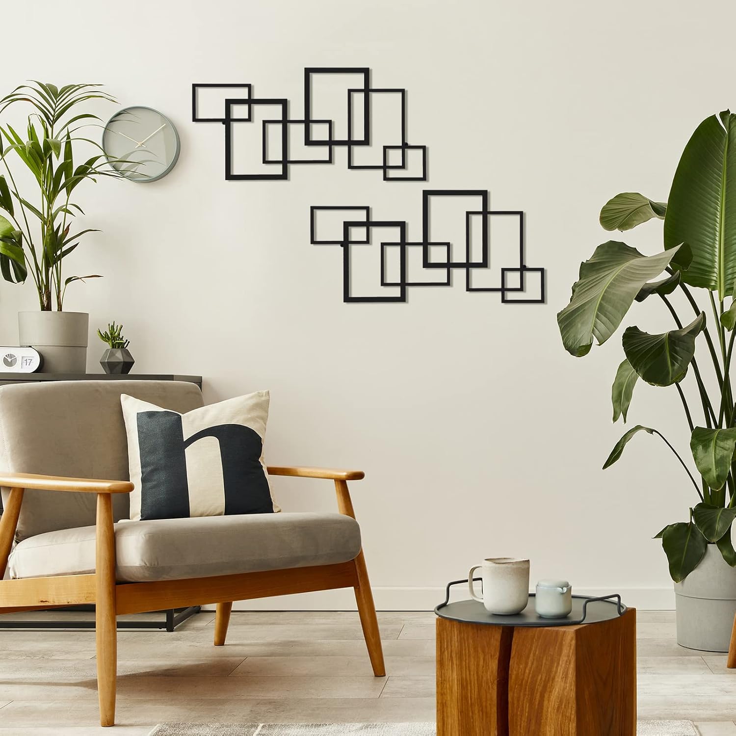 Geetery 2 Pcs Modern Geometric Metal Wall Art Minimalist Vertical Sculptures Wall Art Abstract Metal Decorations Wall Hanging Black Square Sign for Living Room Indoor Outdoor Bedroom Office