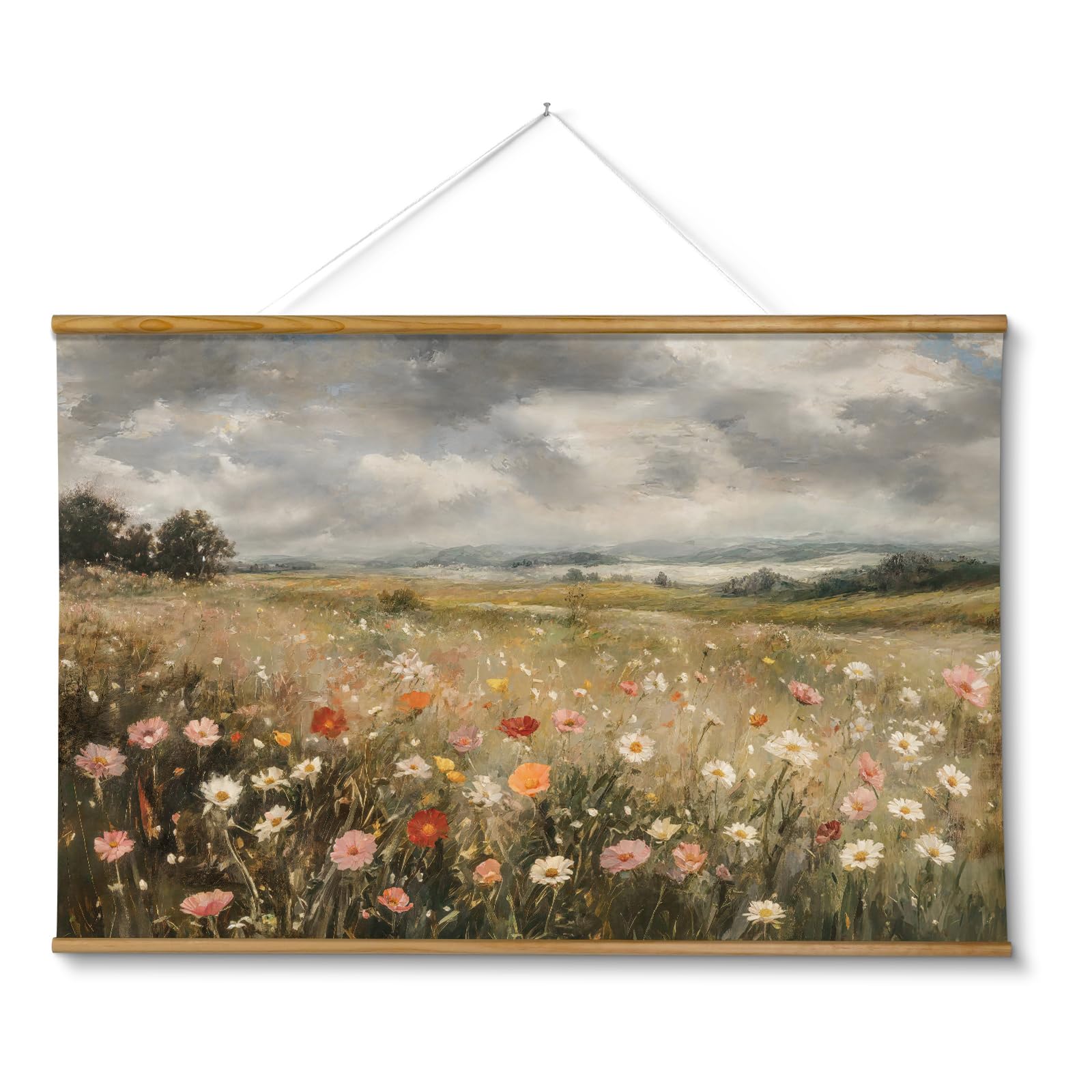 ARPEOTCY Extra Large Vintage Framed Wall Art, 36x54 Inch Farmhouse Retro Meadow Landscape Hanging Framed Canvas Wall Art, Large Rustic Home Decor for Living Room Office Bedroom Above of Bed