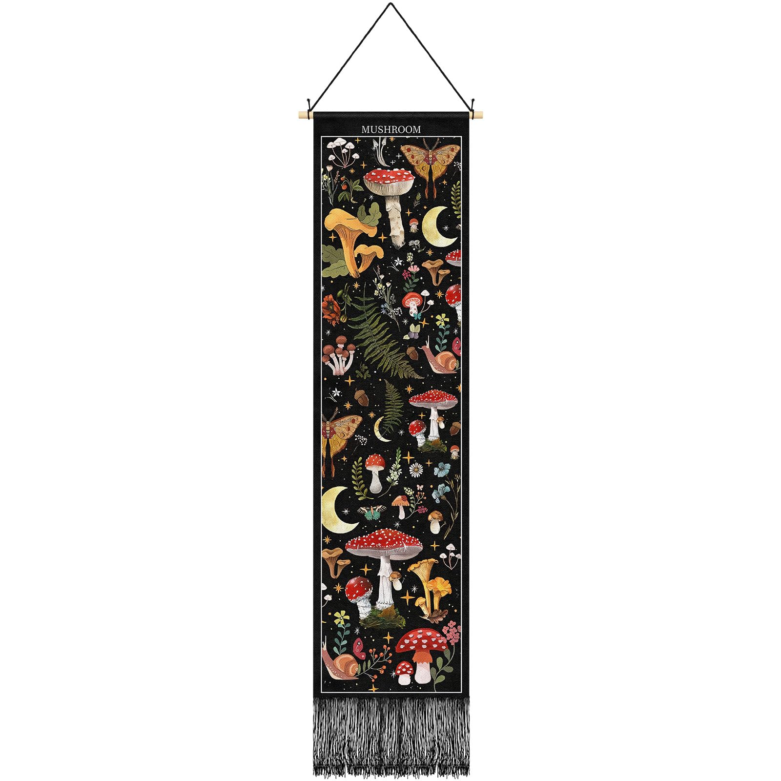 Tegeme Vintage Tapestry 52 x 13 Inch, Long Vertical Wall Hanging Reference Illustrative Botanical Tassel Tapestry for Bedroom Living Room Home Decoration(Flower)